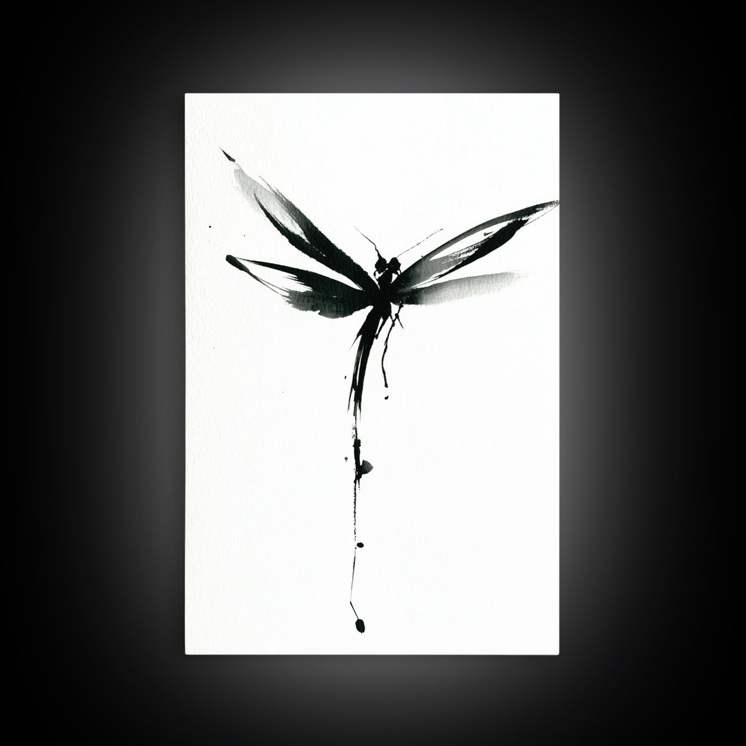 Minimalist Black Ink Dragonfly Wall Art Print Monochrome Canvas Print For Bedroom And Living Room Decor