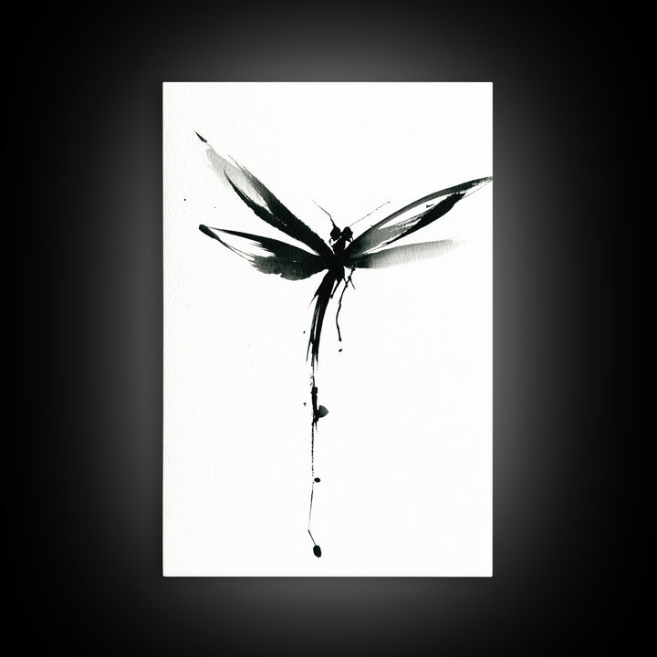 Minimalist Black Ink Dragonfly Wall Art Print Monochrome Canvas Print For Bedroom And Living Room Decor