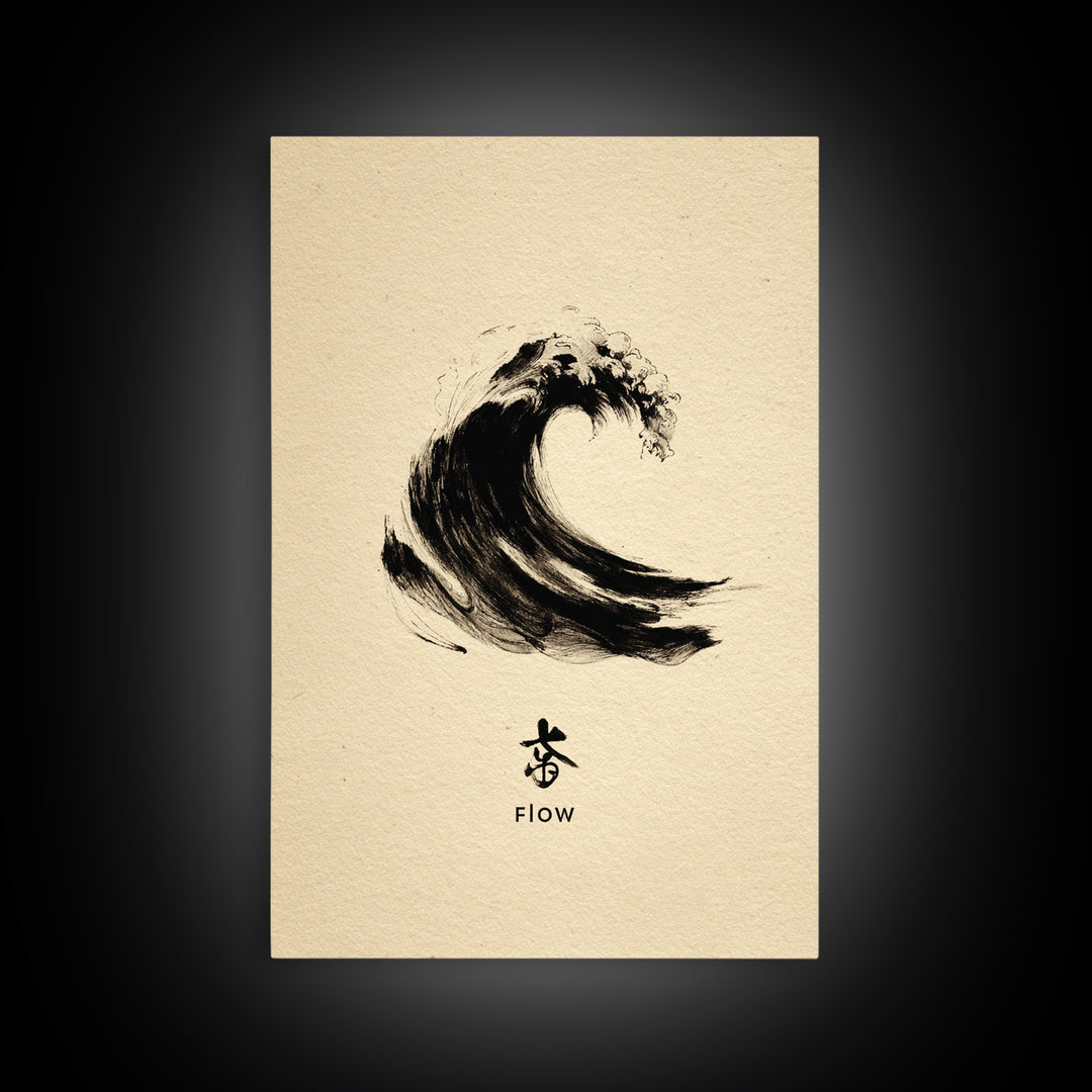 Large Black Ink Brush Stroke Abstract Flow Calligraphy Wall Art Painting Print Minimalist Home Decor Living Room Modern Framed Canvas