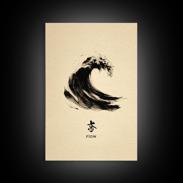 Large Black Ink Brush Stroke Abstract Flow Calligraphy Wall Art Painting Print Minimalist Home Decor Living Room Modern Framed Canvas