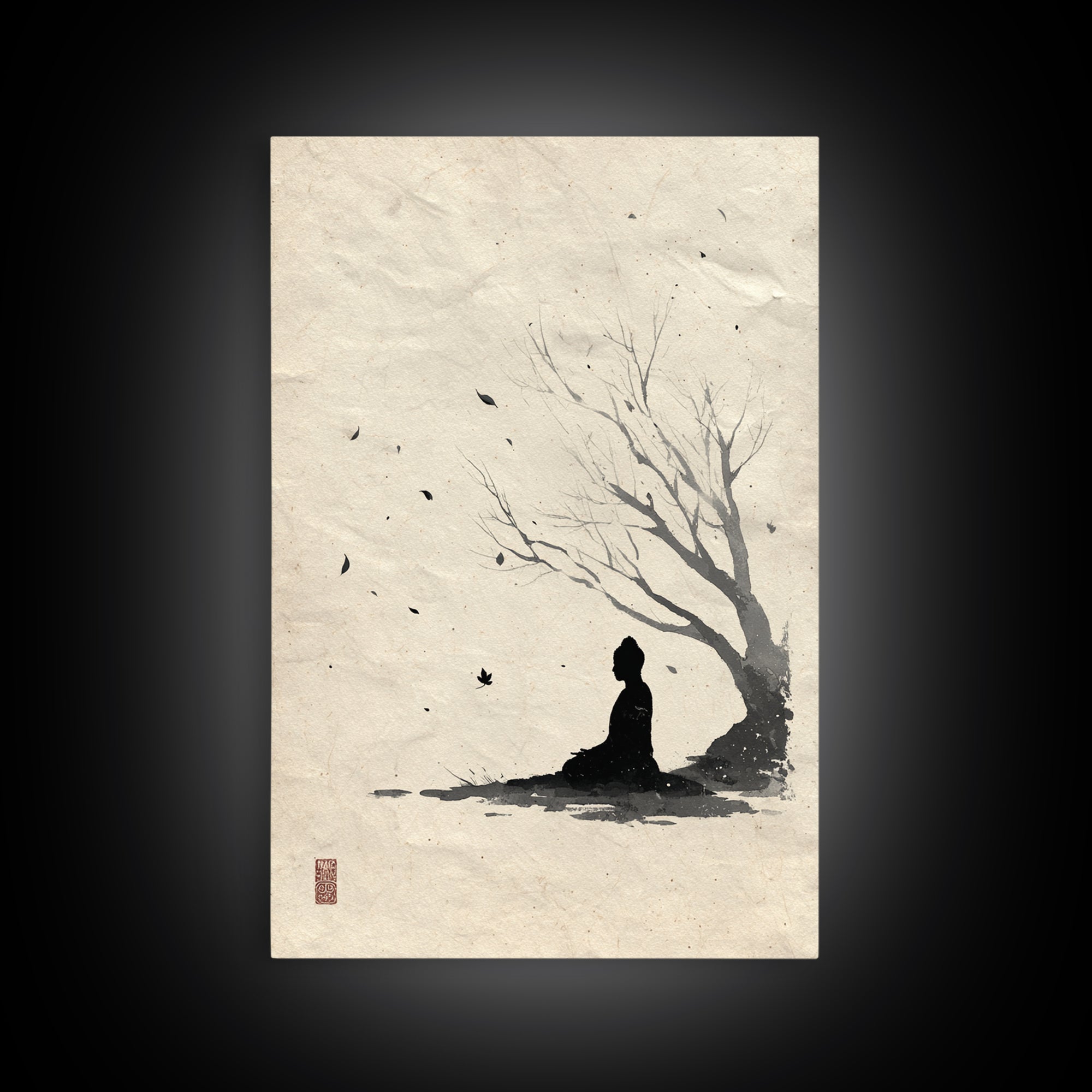 Zen Meditation Silhouette Ink Painting Wall Art Abstract Minimalist Oriental Canvas Print For Bedroom Decor And Yoga Room