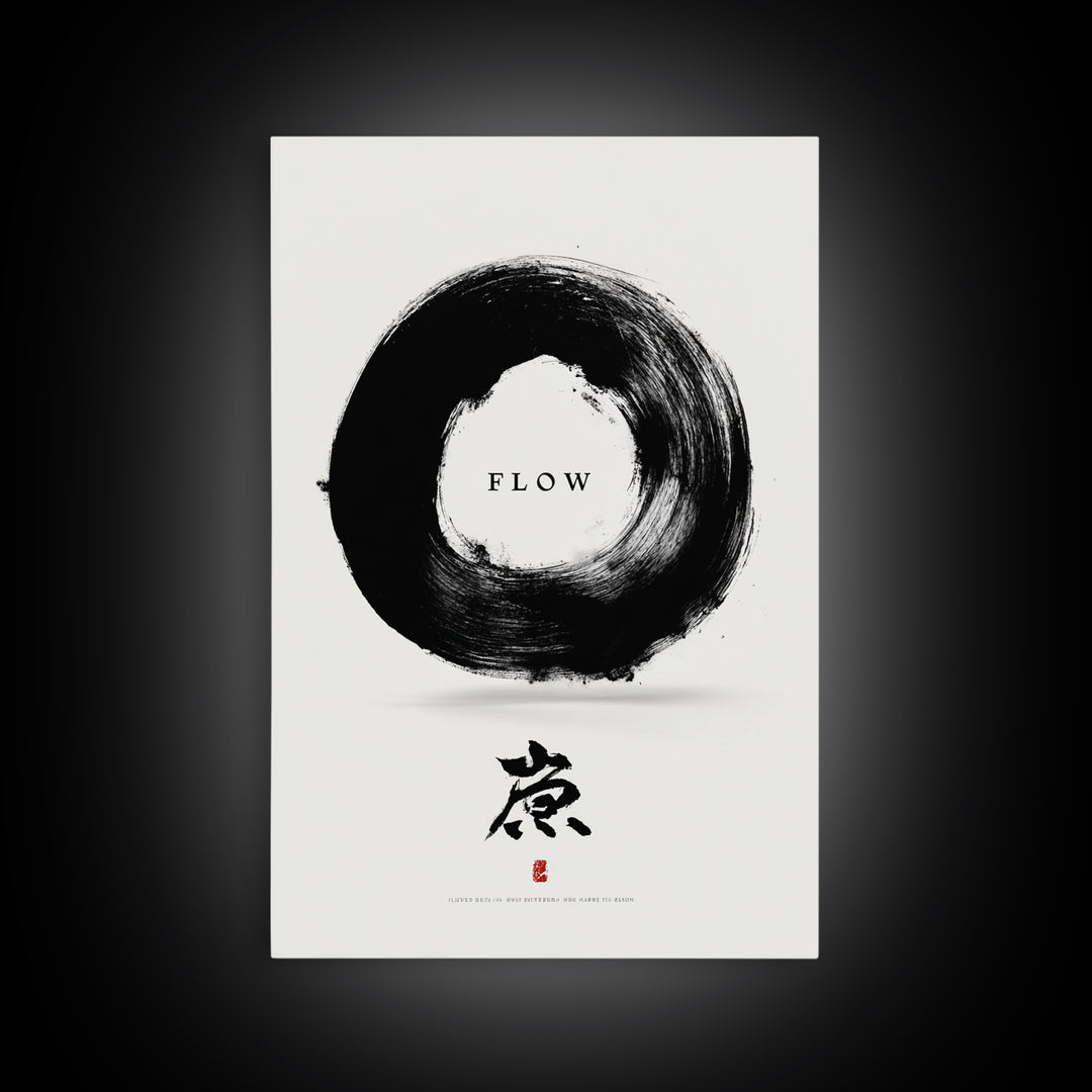 Minimalist Black Enso Circle Symbol Art Print With Flow Calligraphy Brush Stroke Wall Art Print For Modern Home Decor