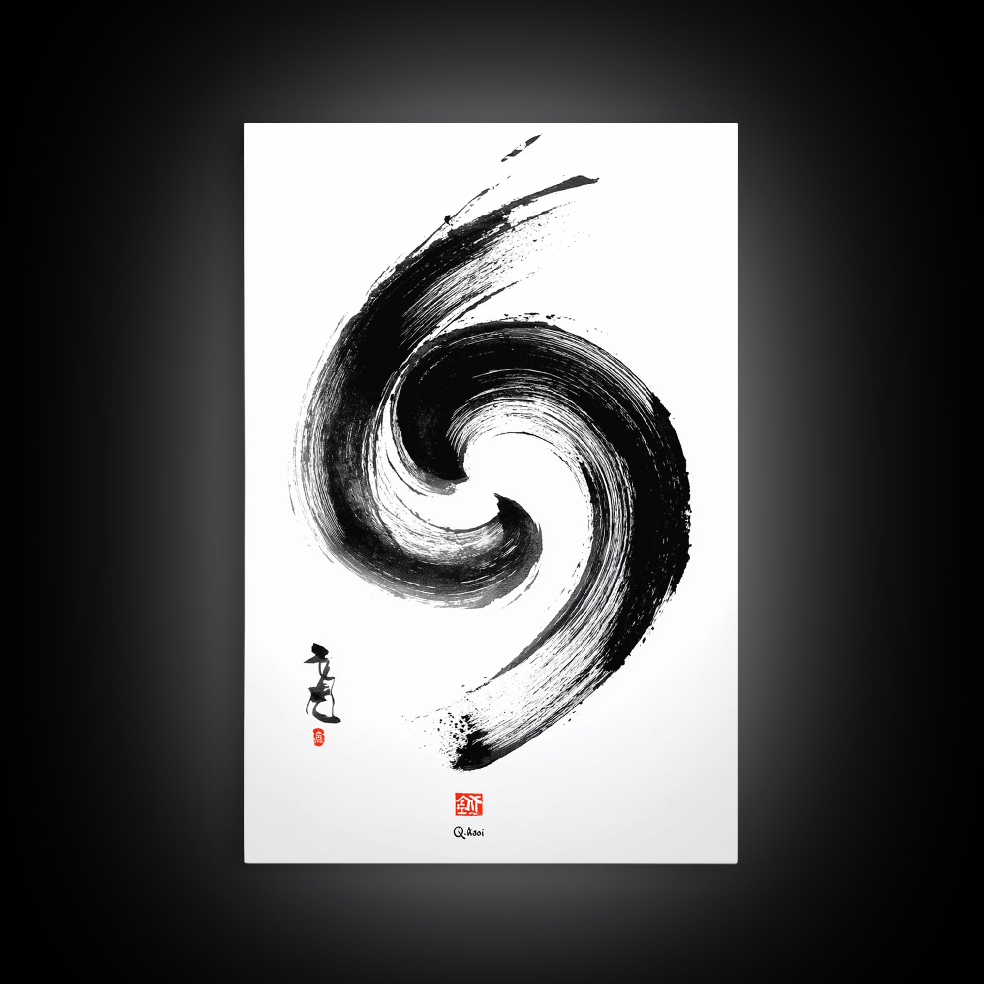 Zen Swirling Ink Brush Stroke Abstract Wall Art Minimalist Black And White Canvas Print For Modern Home Decor And Office