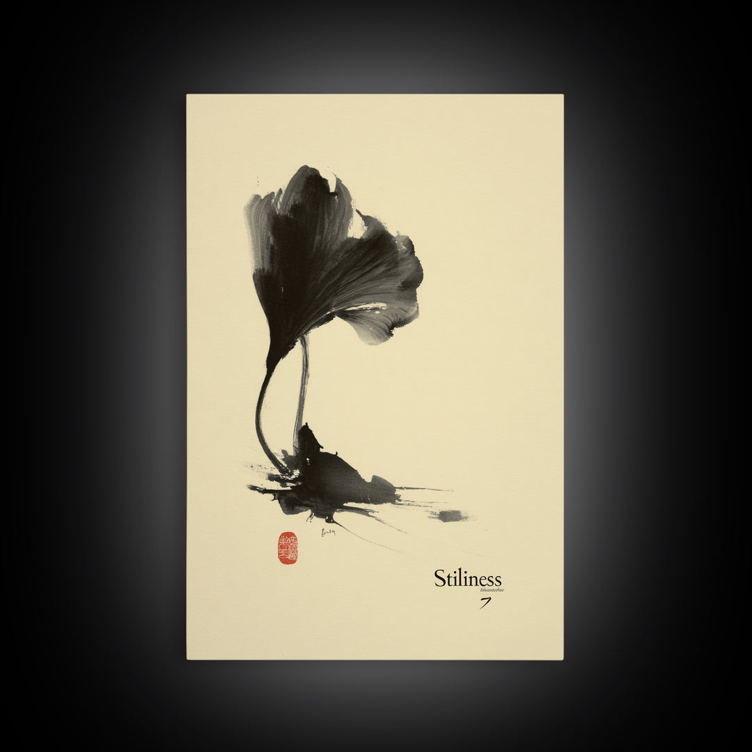 Minimalist Ink Brush Floral Painting Black And White Wall Art Modern Canvas Print For Office And Bedroom Decor
