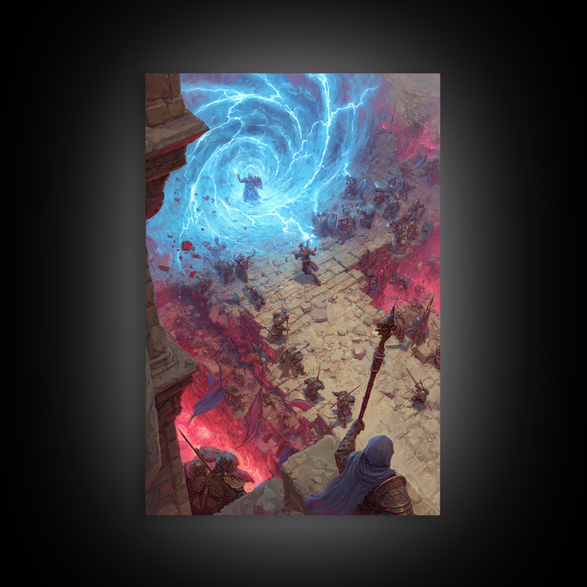 Epic Fantasy Battle Portal Canvas Print, Lightning Magic, Dungeons And Dragons Wall Art, Gaming Room Decor, Gift For Gamer