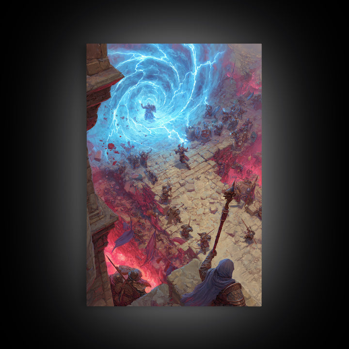 Epic Fantasy Battle Portal Canvas Print, Lightning Magic, Dungeons And Dragons Wall Art, Gaming Room Decor, Gift For Gamer