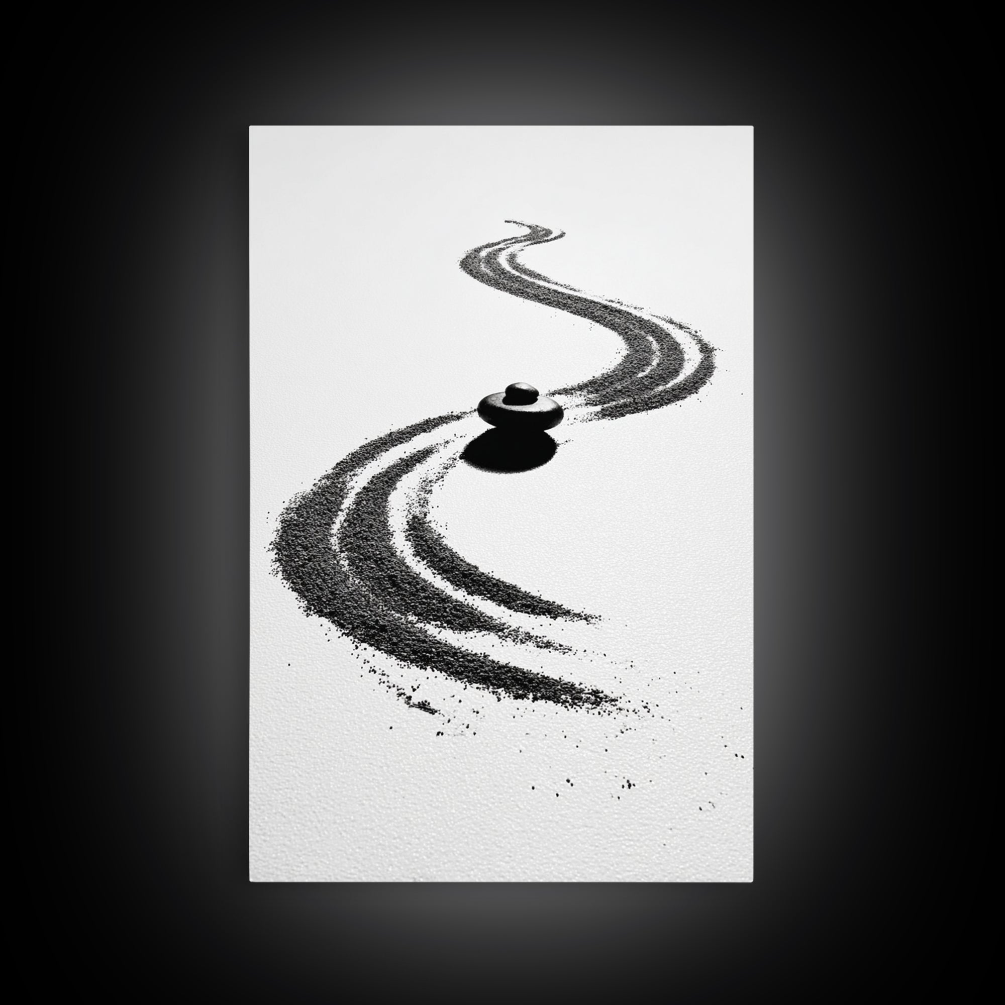 Zen Inspired Minimalist Sand And Stone Artwork Black And White Canvas Print For Modern Meditation Room Wall Art