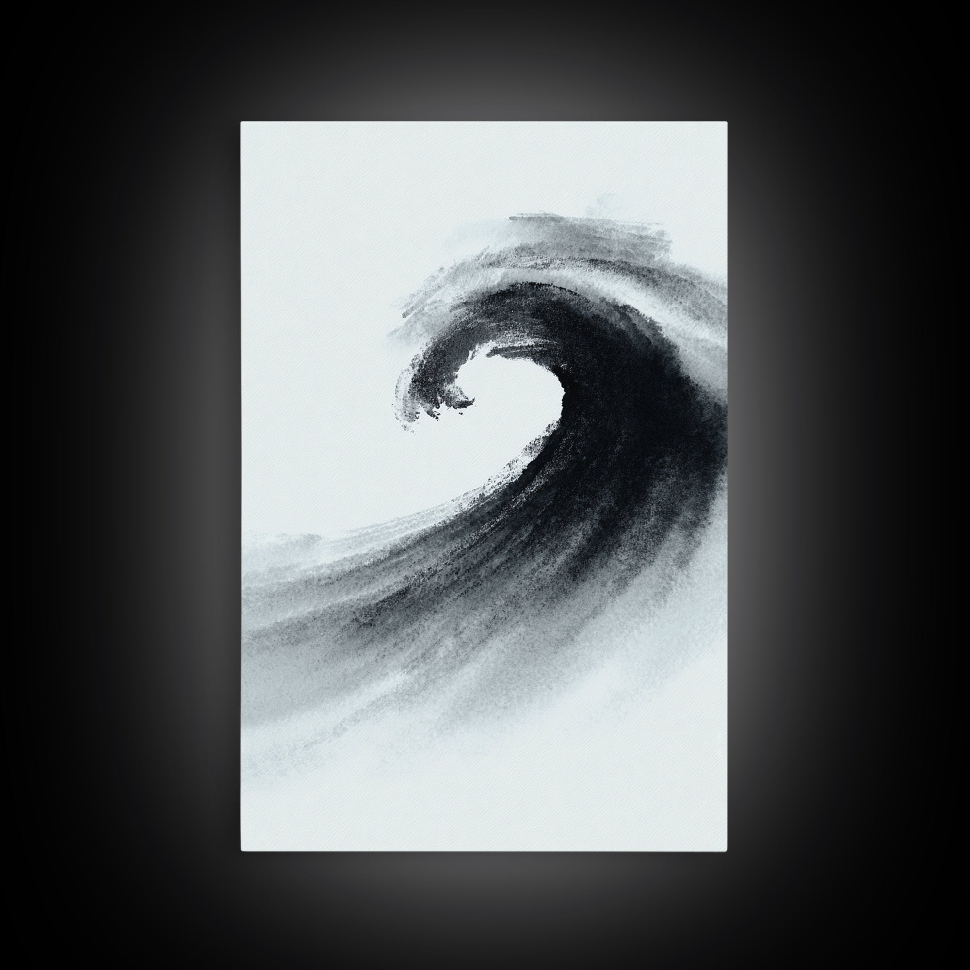 Black And White Ink Style Wave Abstract Art Minimalist Wall Art Print For Modern Office Decor Framed Canvas Print