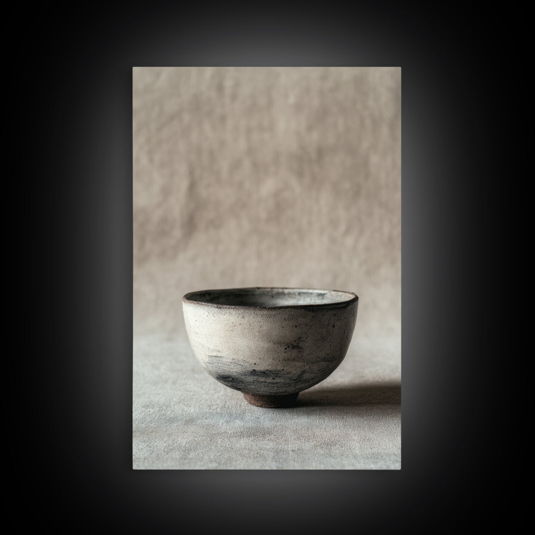 Handcrafted Rustic Ceramic Bowl With Earthy Glaze Textures Minimalist Wall Art Clay Pottery For Kitchen Decor Framed Canvas Print