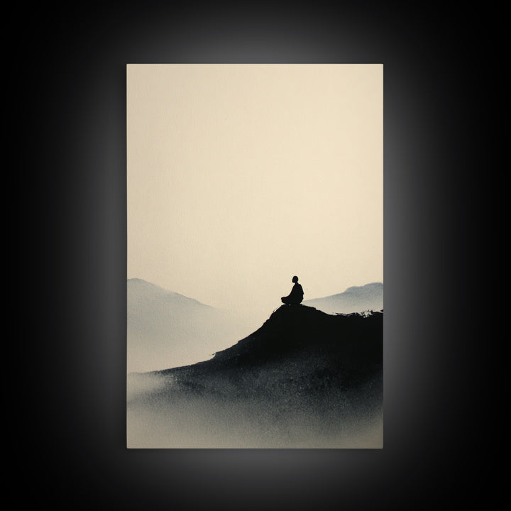 Mystical Monastery Mountain Night Scene With Neon Lights Framed Canvas Print Large Wall Art Decor