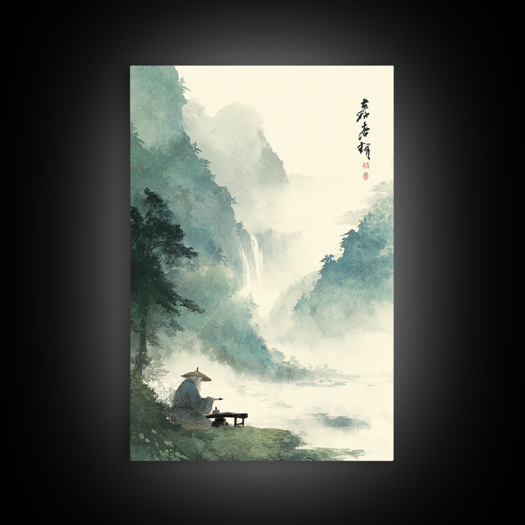 Tranquil Mountain Stream Landscape Scene Oil Painting Wall Art Canvas Print For Rustic Farmhouse Living Room Decor