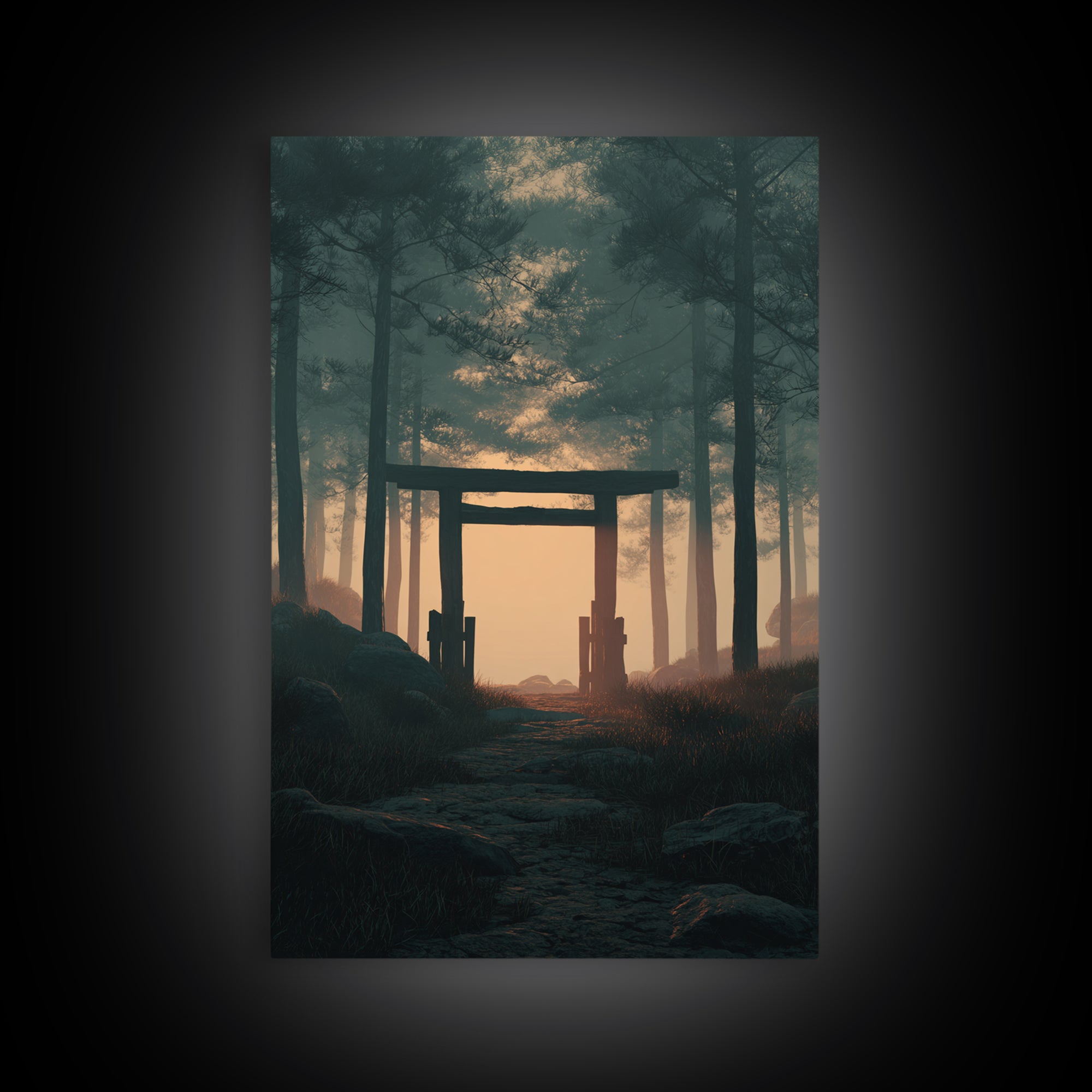 Mystical Mountain Valley Sunset Landscape Wall Art Framed Canvas Print Dramatic Nature Art For Living Room Home Decor