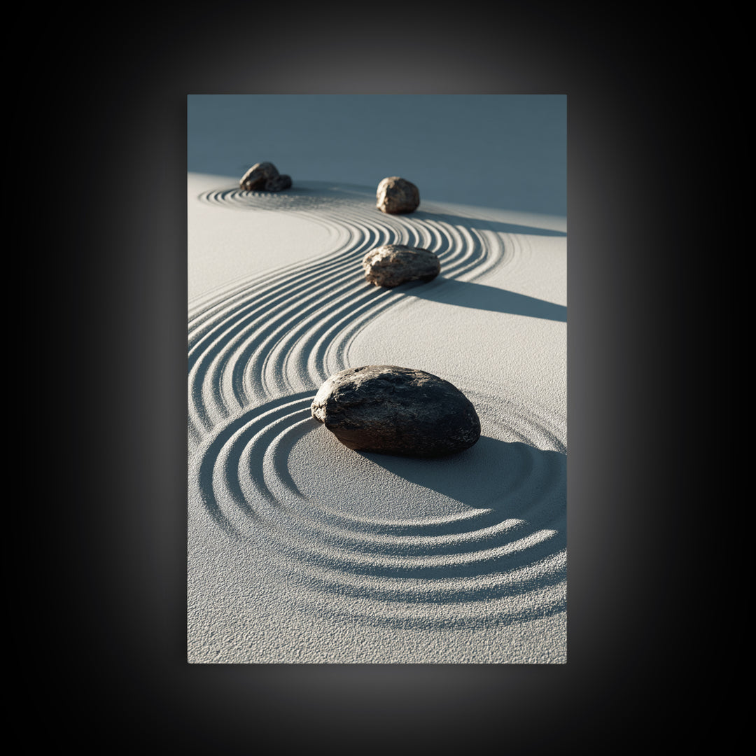 Calming Japanese Zen Garden With Rocks And Sand Minimalist Wall Art Modern Canvas Print