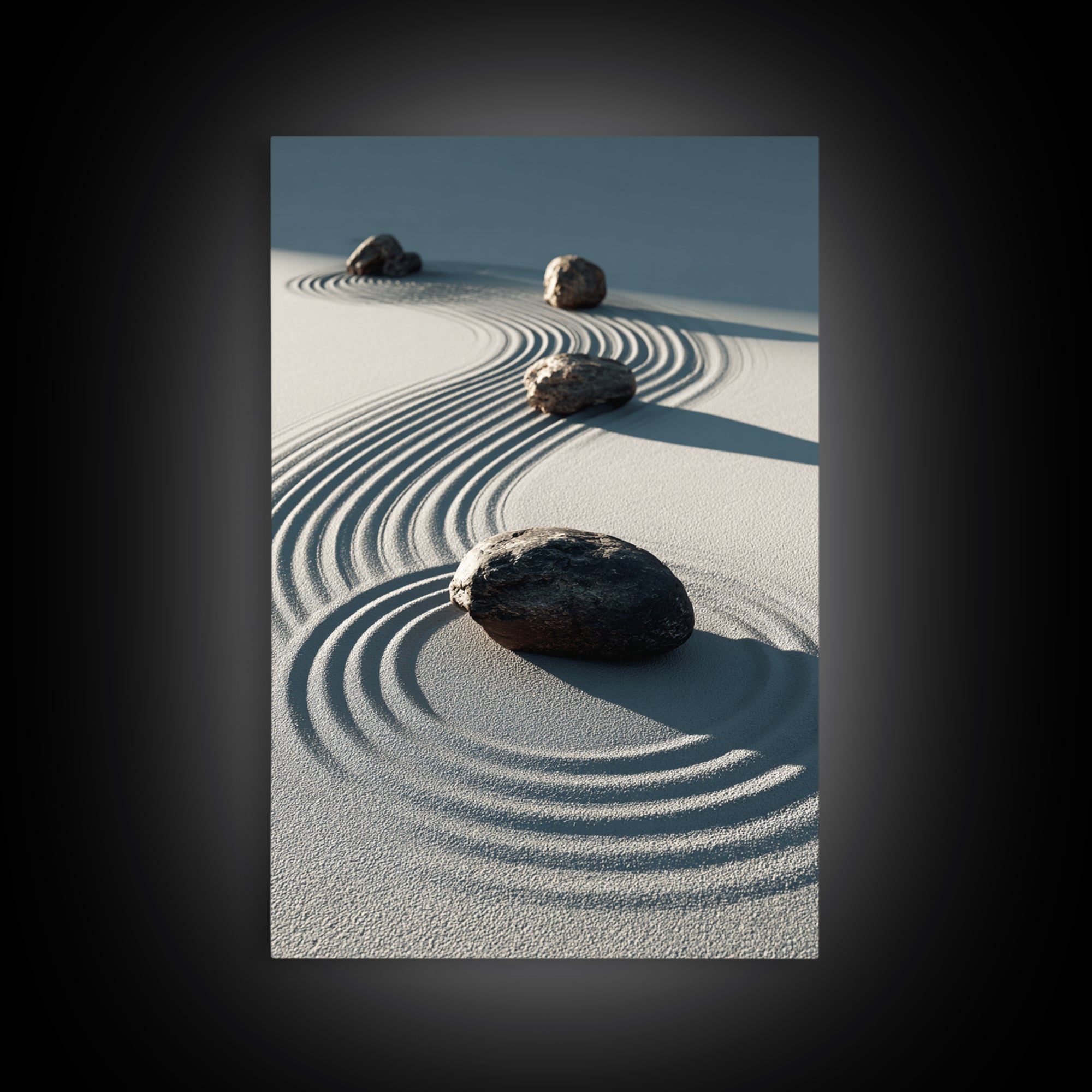 Calming Japanese Zen Garden With Rocks And Sand Minimalist Wall Art Modern Canvas Print