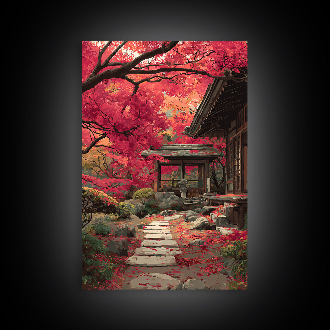 Peaceful Mountain River With Silhouette Figure Practicing Martial Arts Zen Wall Art Canvas Print