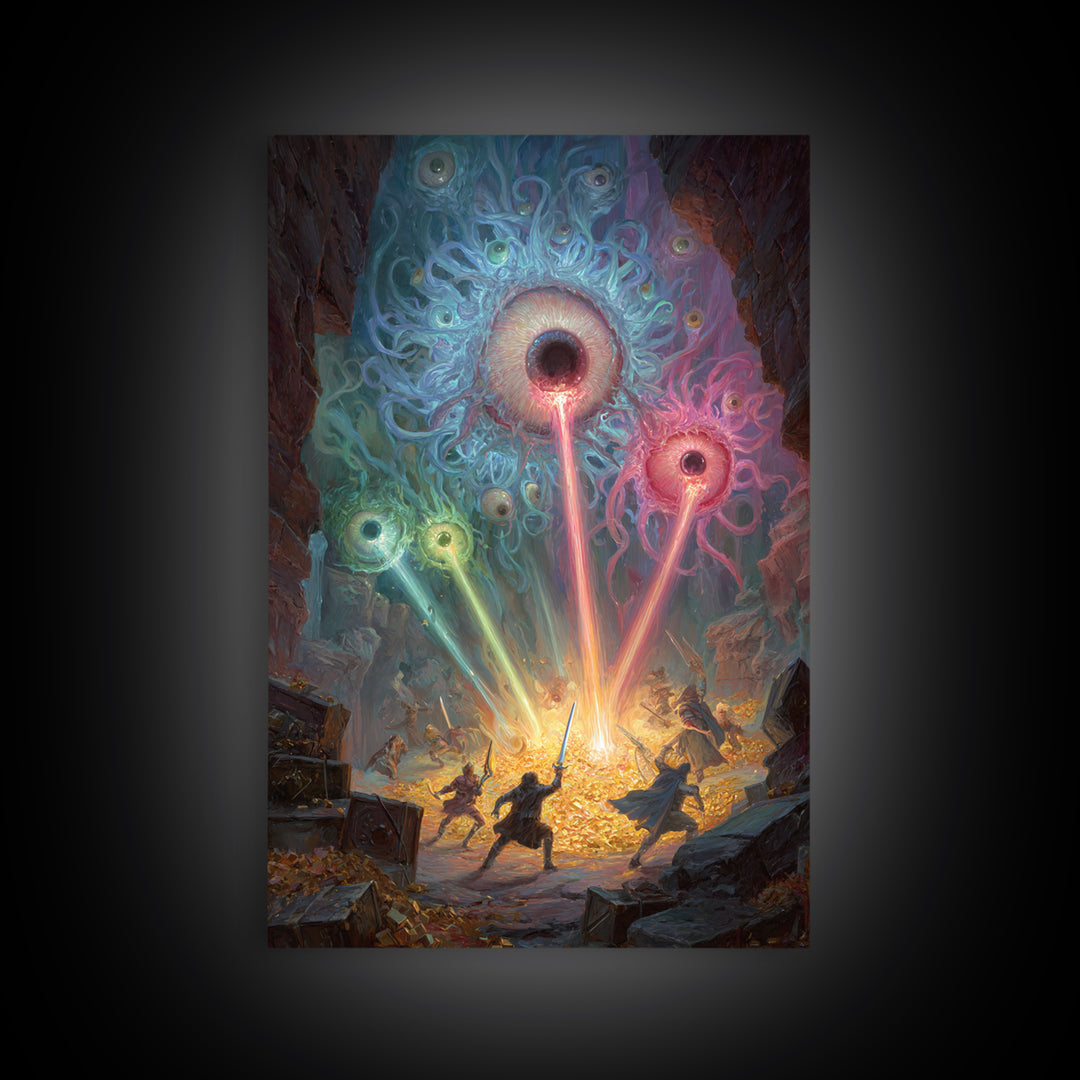 Floating Eye Monsters In Treasure Dungeon Wall Art Fantasy Canvas Print For Dnd Game Room Decor And Weird Gothic Office Art