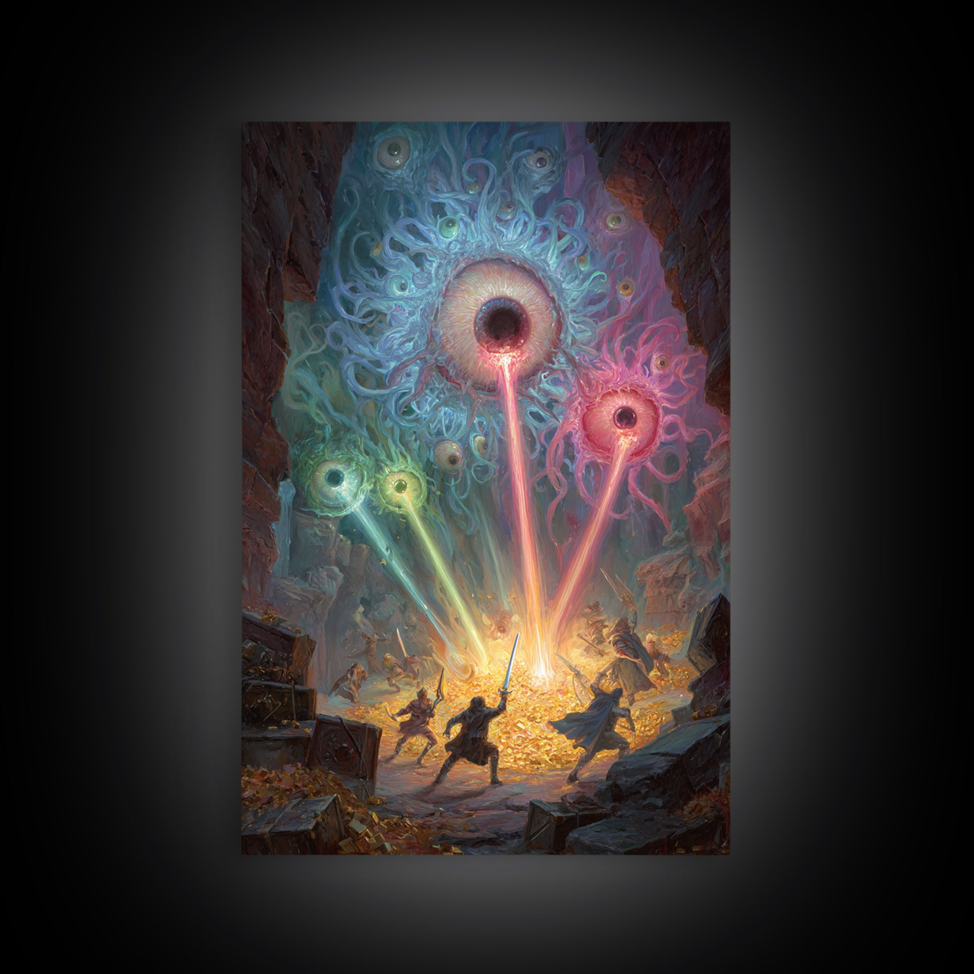 Floating Eye Monsters In Treasure Dungeon Wall Art Fantasy Canvas Print For Dnd Game Room Decor And Weird Gothic Office Art