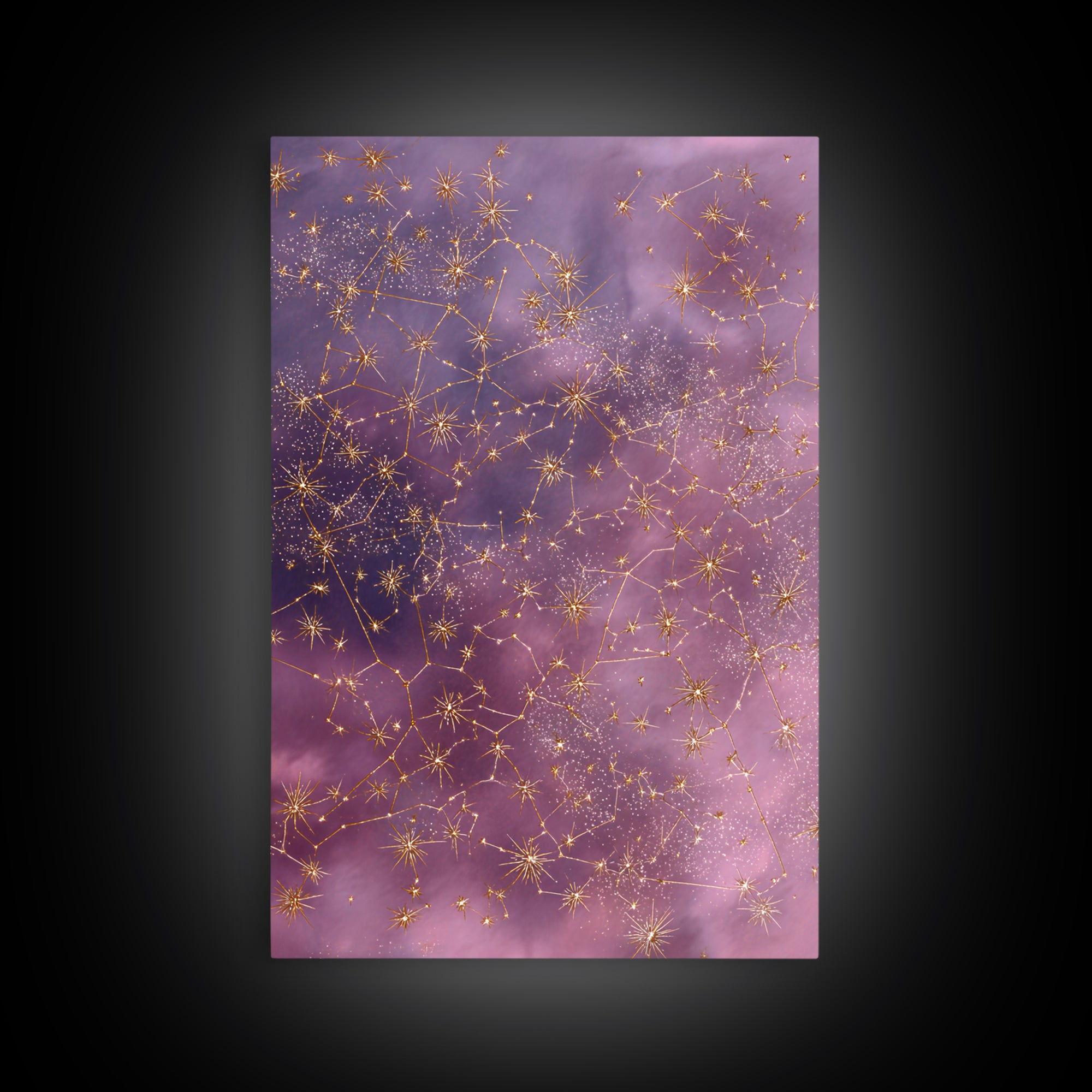 Gold Constellation Wall Art, Purple Astrology Sky Canvas, Celestial Zodiac Decor, Mystical Star Map Print For Bedroom Decor