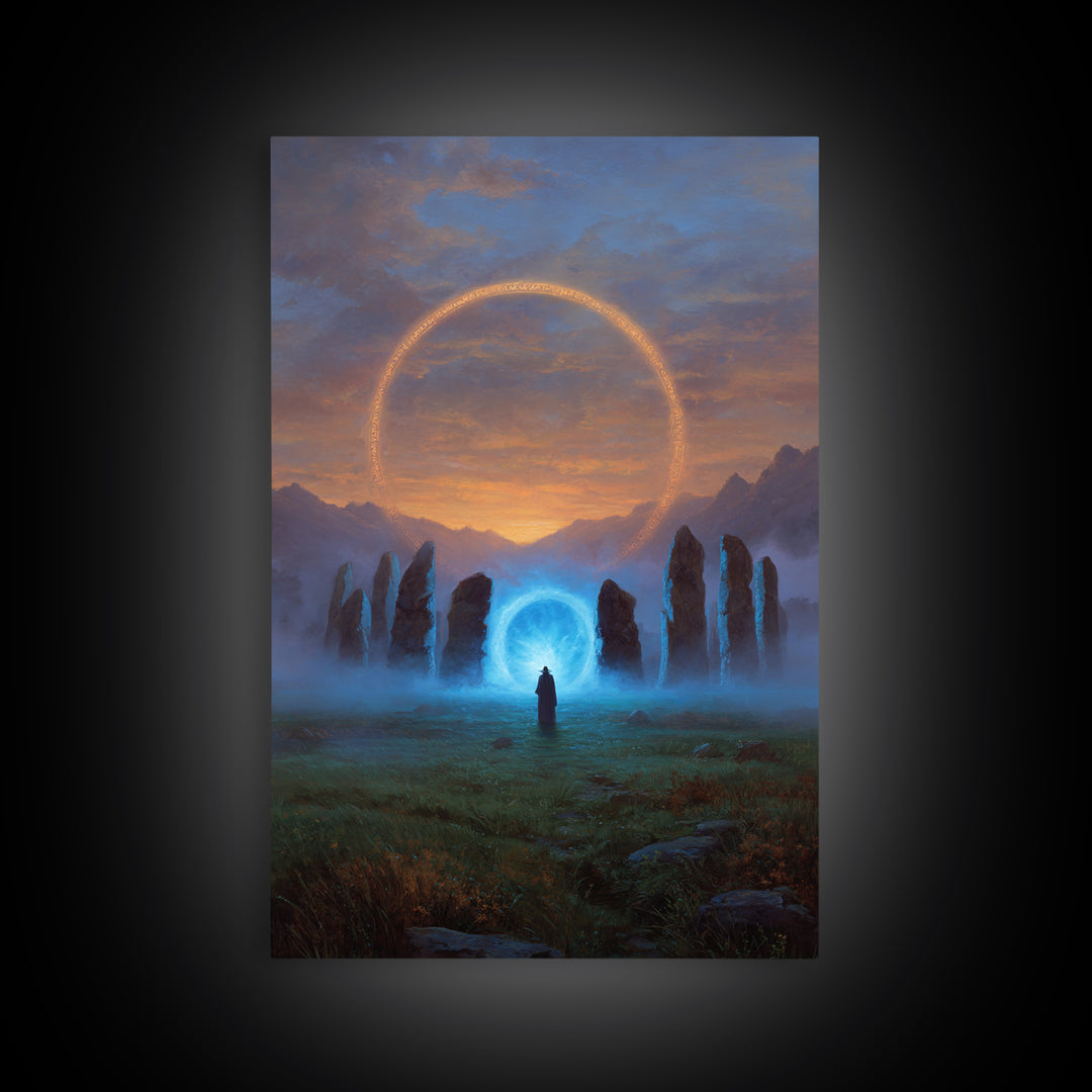 Glowing Portal Stone Circle Wall Art, Mystical Fantasy Canvas Print, Celestial Landscape Decor, Spiritual Gift For New Home