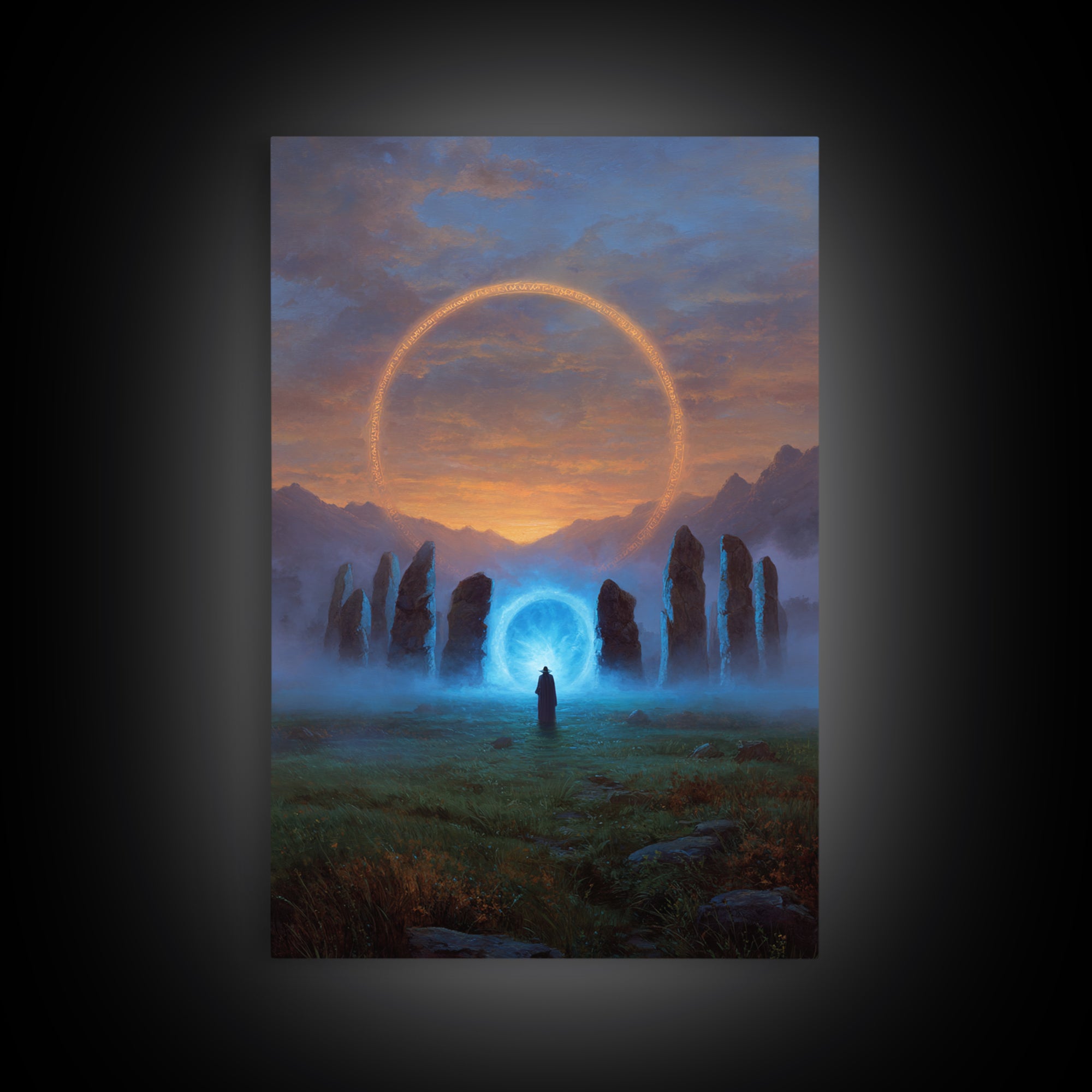 Glowing Portal Stone Circle Wall Art, Mystical Fantasy Canvas Print, Celestial Landscape Decor, Spiritual Gift For New Home