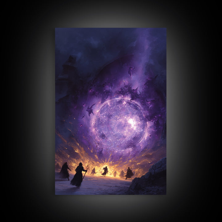 Purple Magic Portal Epic Battle Canvas Print, Dark Fantasy Wall Art, Witchy Decor, Surreal Artwork, Gothic Gaming Room Decor