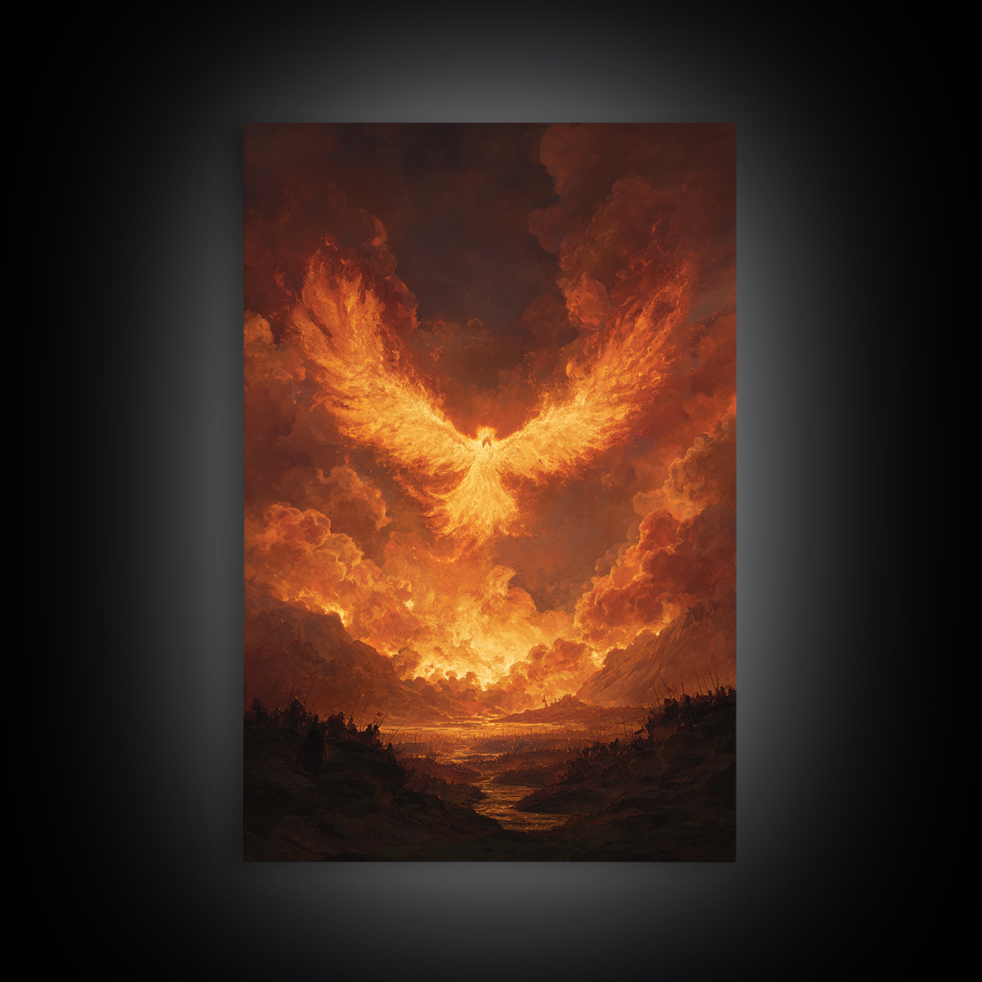 Blazing Phoenix Rising Canvas Print, Fantasy Wall Art, Firebird Painting, Mythical Creature Art, Dramatic Statement Decor