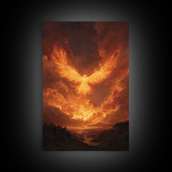 Blazing Phoenix Rising Canvas Print, Fantasy Wall Art, Firebird Painting, Mythical Creature Art, Dramatic Statement Decor