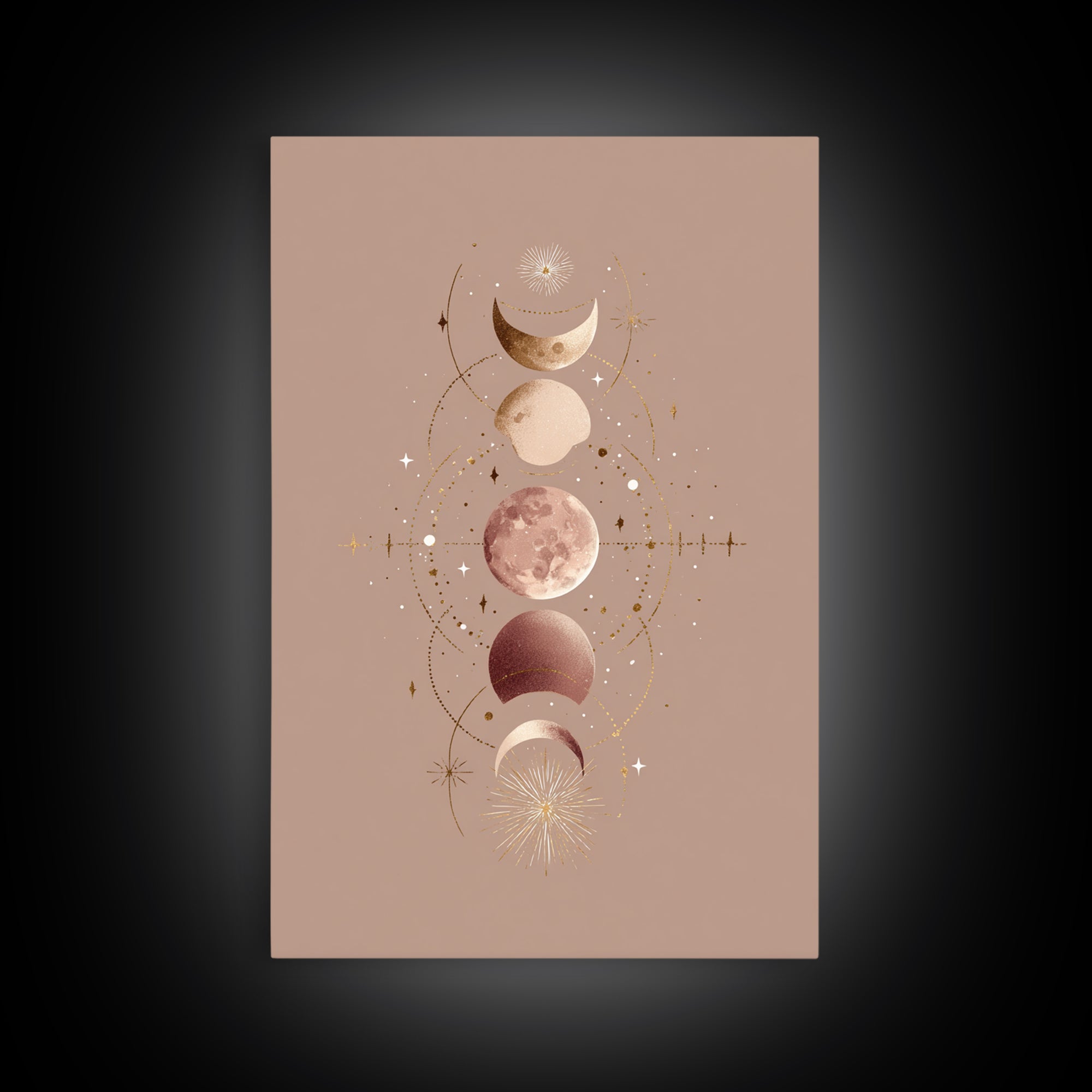 Moon Phases Celestial Wall Art, Taupe Boho Astrology Canvas, Mystical Lunar Decor, Minimalist Bedroom Print Gift For Her