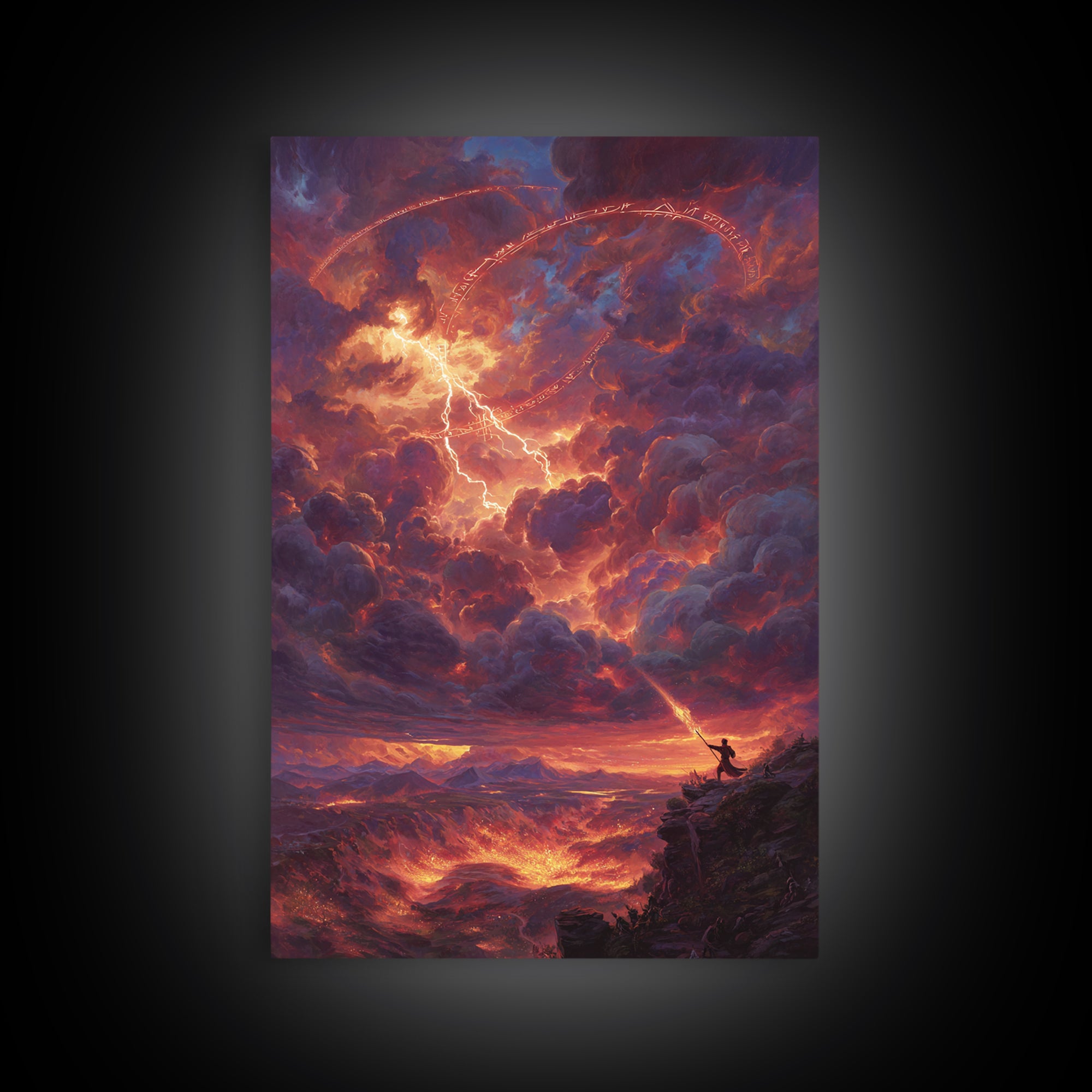 Firelit Lightning Dragon Storm Canvas Print, Fantasy Wall Art, Epic Landscape Art, Wizard Decor, Dramatic Home Decor Gift