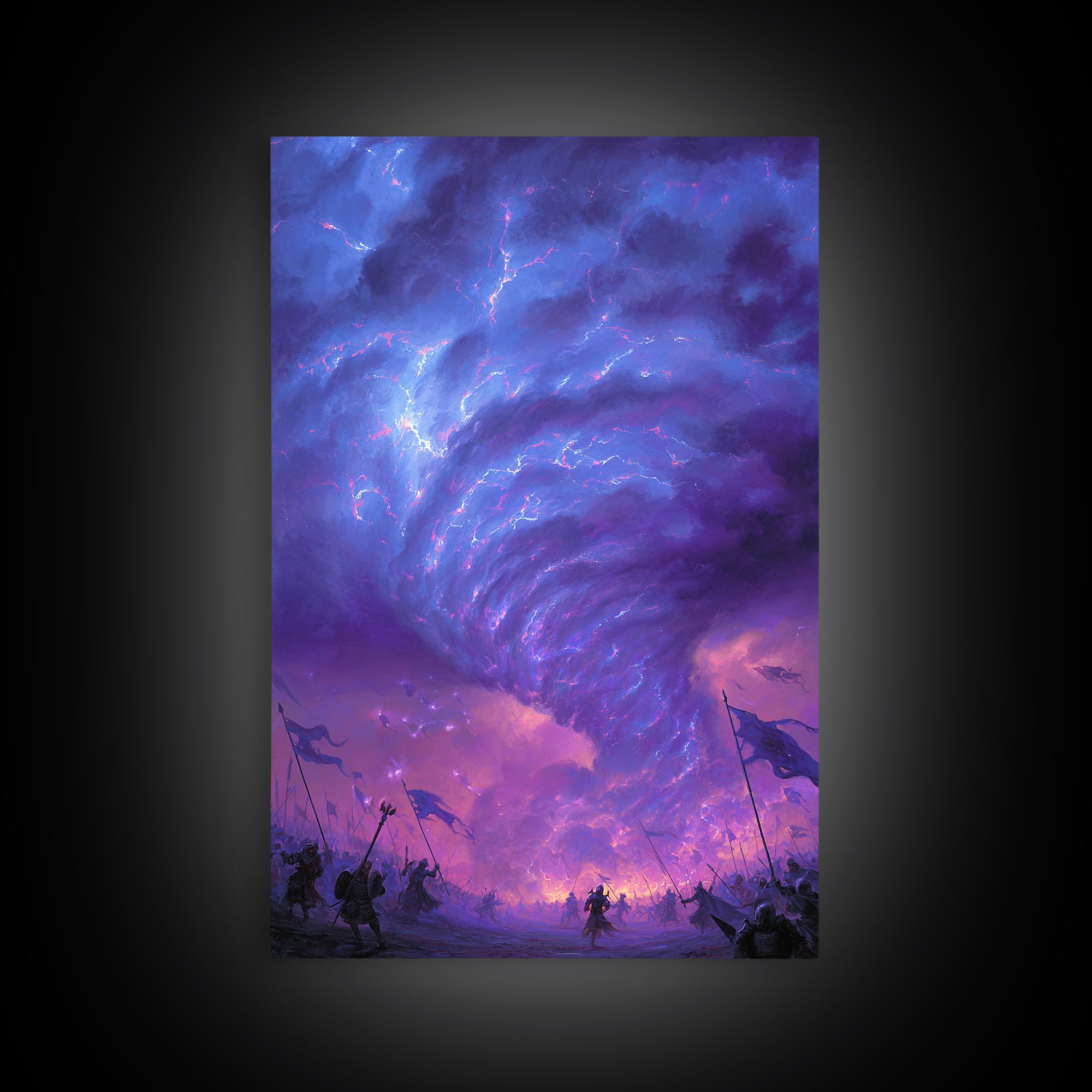 Purple Tornado Battle Storm Canvas Print, Fantasy Wall Art, Dark Magic Landscape, Epic Game Room Decor, Dramatic Gift For Him