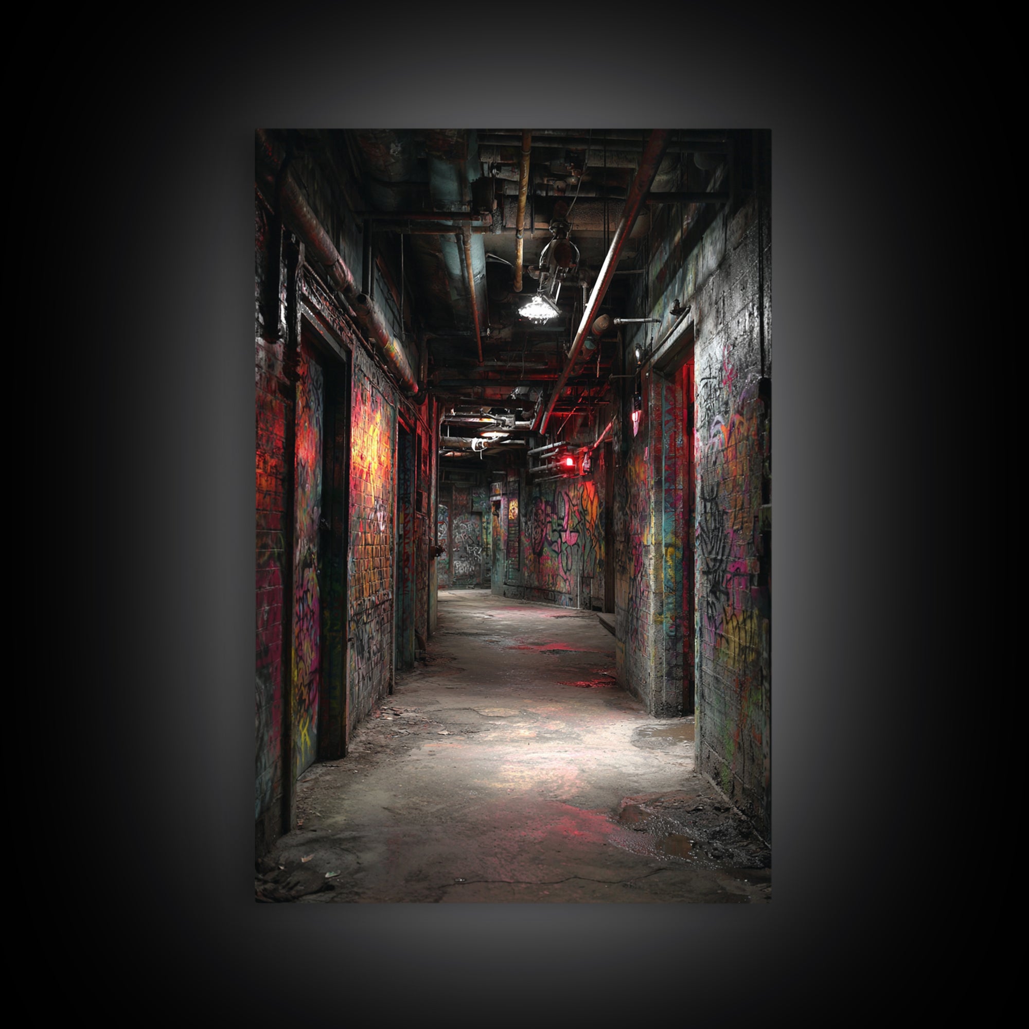 Dark Graffiti Tunnel Wall Art Urban Street Photography Print, Industrial Corridor Decor For Office Or Man Cave Gift Idea