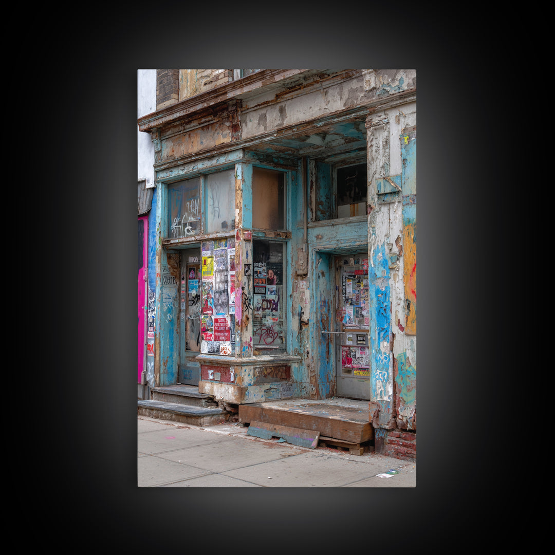 Urban Street Scene With Graffiti And Distressed Building Photography Wall Art Print
