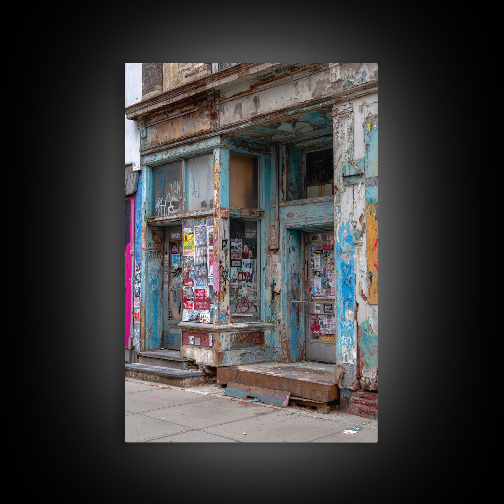 Urban Street Scene With Graffiti And Distressed Building Photography Wall Art Print