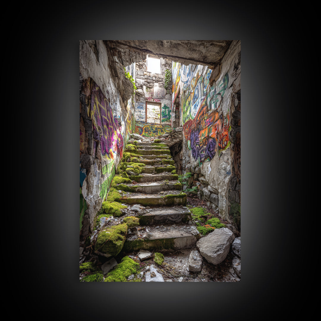 Urban Subway Station With Graffiti Wolf Mural Photography Wall Art Print For Contemporary Home Decor And Street Art Lovers