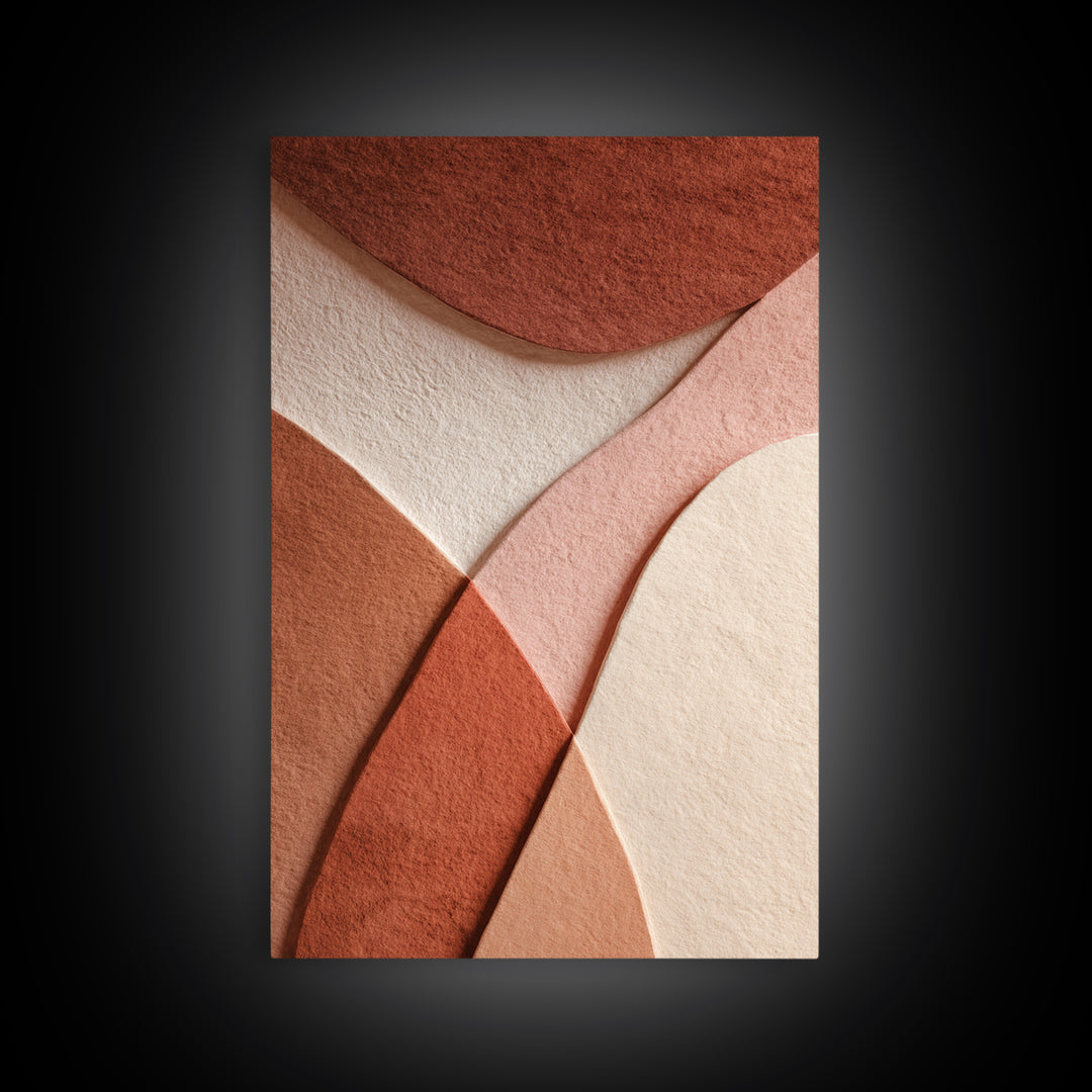 Layered Terracotta Curves Abstract Wall Art, Neutral Geometric Canvas Print, Wabi Sabi Earth Tone Modern Home Decor, Living Room Decor