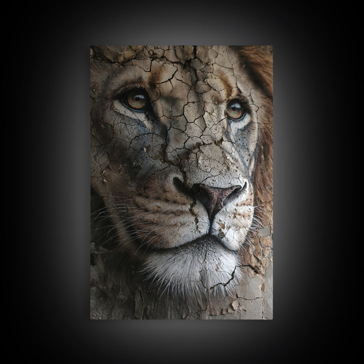 Detailed Lion Face Closeup Wildlife Wall Art Prints Majestic Animal Art Framed Canvas Print