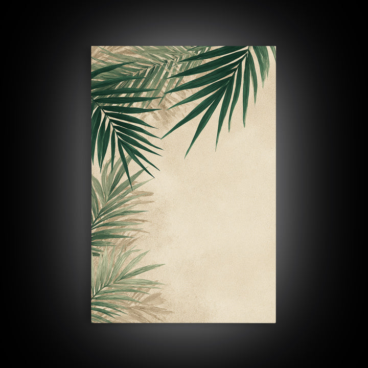 Palm Leaf Corner Botanical Wall Art, Minimal Tropical Canvas Print, Beige Coastal Decor For Living Room Bedroom Modern Wall Decor