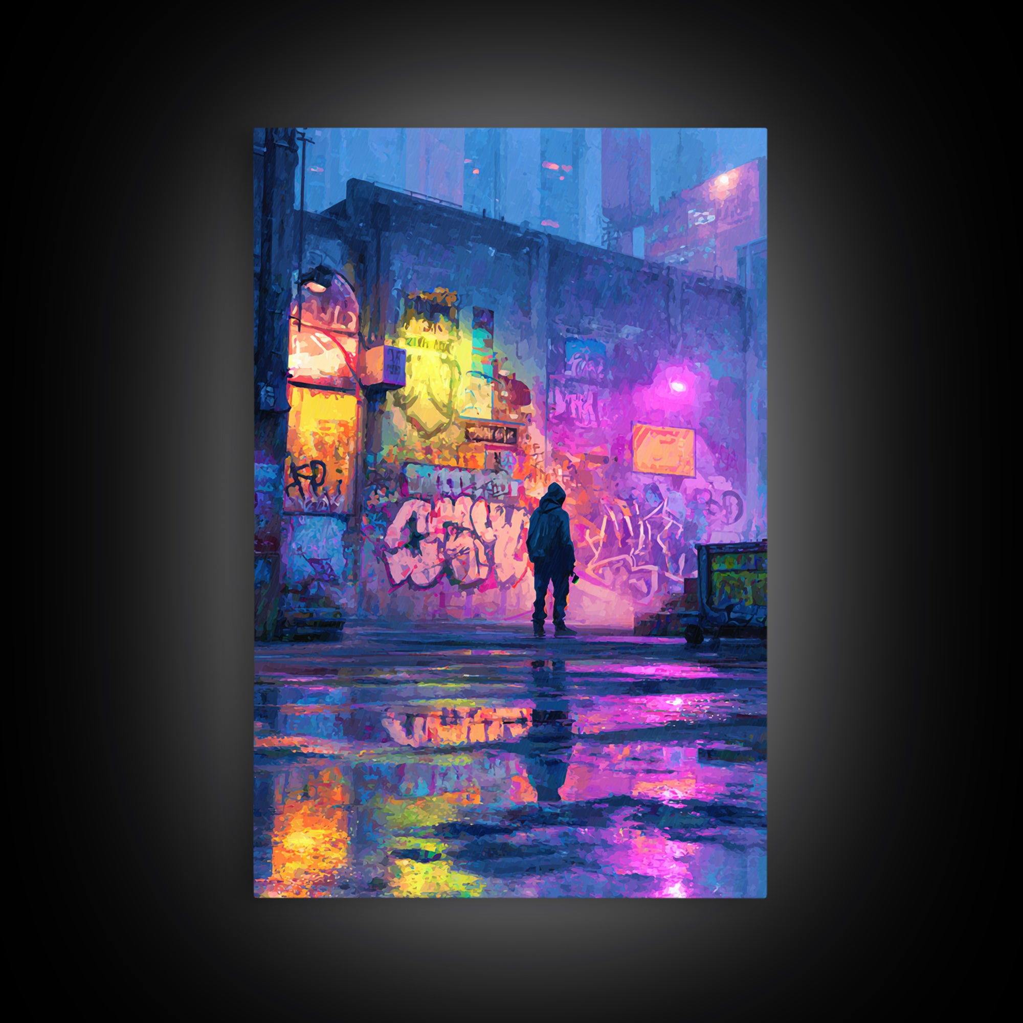 Detailed Realistic Wolf Graffiti Mural Street Art Wall Art Framed Canvas Print For Urban Decor And Animal Lover Gift