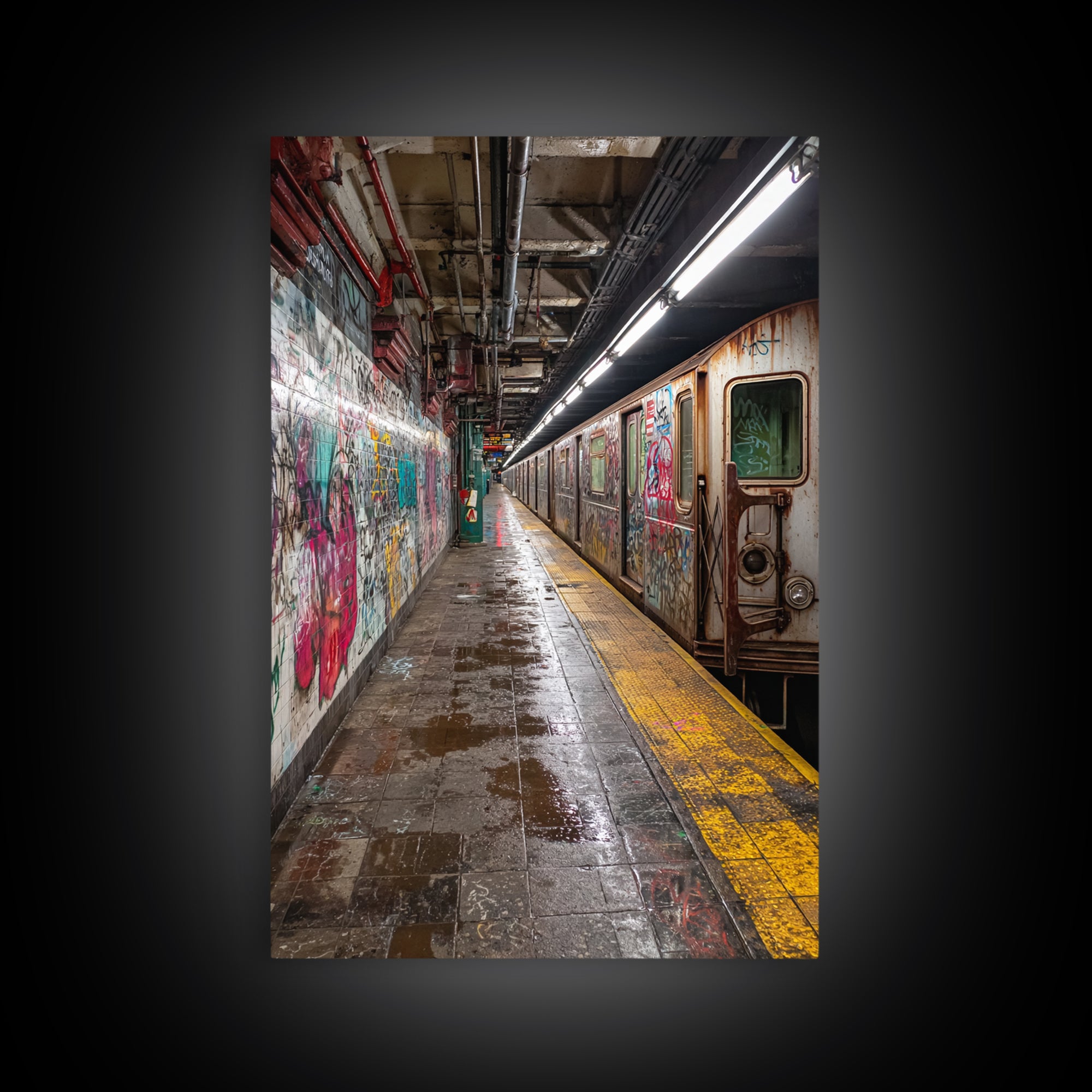 Urban Underground Subway Station Art With Vibrant Graffiti Wall Art Framed Canvas Print For Trendy Home Decor