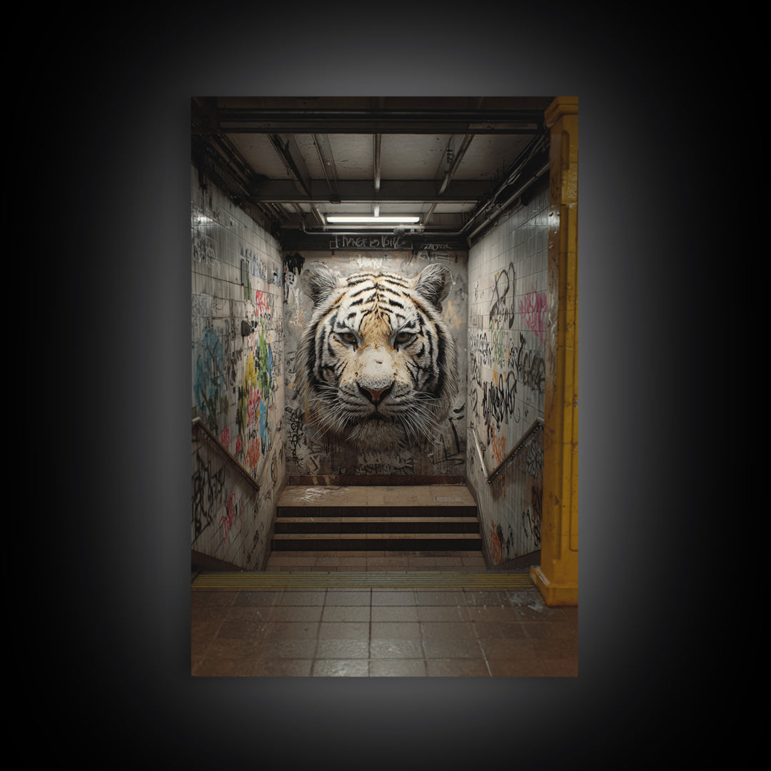 Urban Tiger Street Art Graffiti Mural Bold Wildlife Wall Art - Contemporary Canvas Print For Modern Home Decor