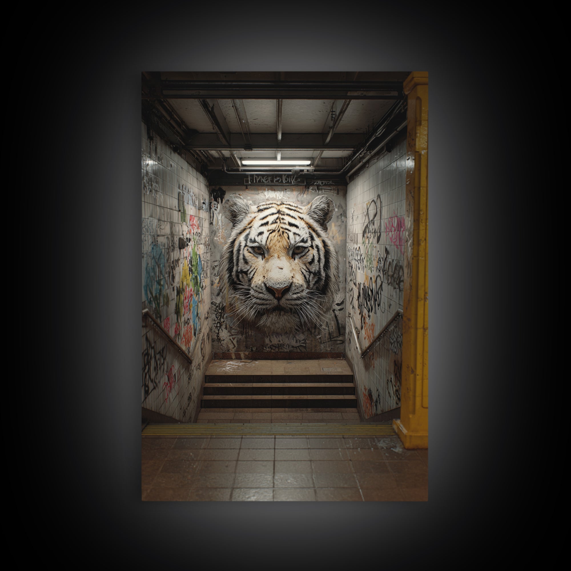 Urban Tiger Street Art Graffiti Mural Bold Wildlife Wall Art - Contemporary Canvas Print For Modern Home Decor