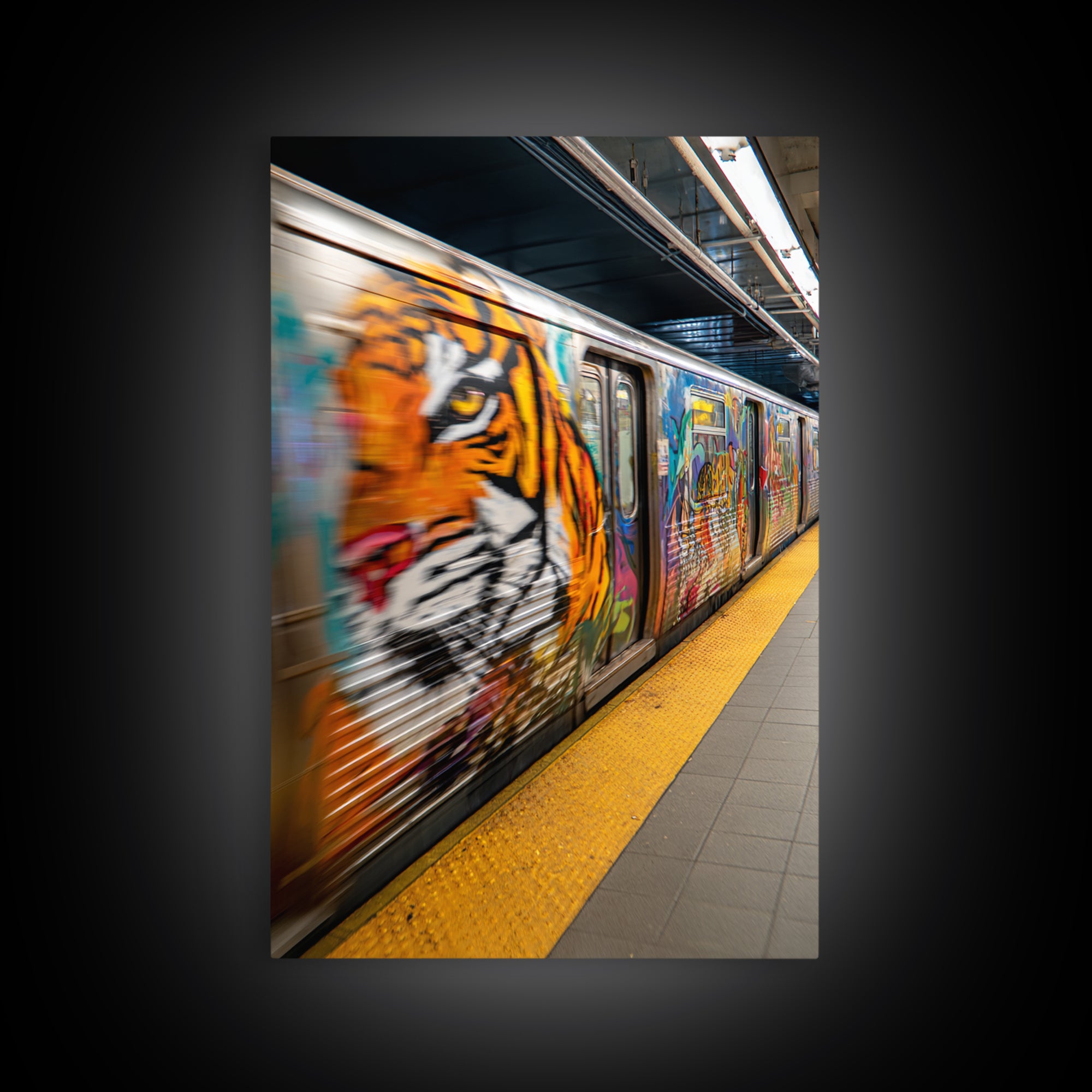 Expressive Tiger Graffiti Street Art Urban Wall Art Vibrant Subway Canvas Print For Edgy Home Decor And Wall Decor