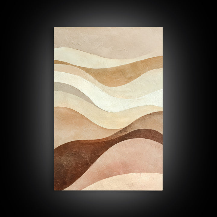Neutral Wavy Abstract Landscape Wall Art, Earth Tone Canvas Print, Beige Boho Modern Living Room Bedroom Decor, Large Wall Decor