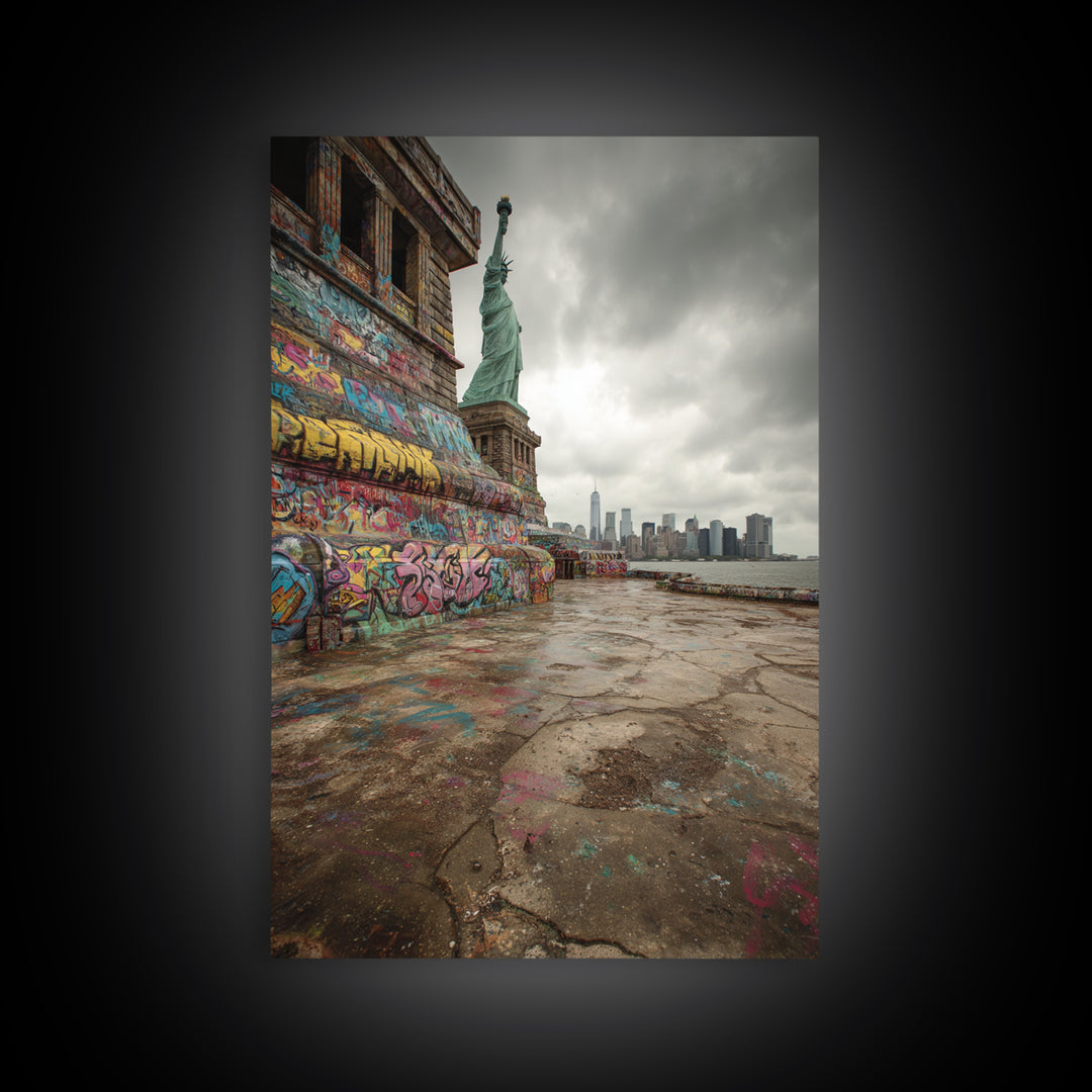 Graffiti Statue Of Liberty Urban Street Art With City Skyline Canvas Print For Living Room And Home Decor