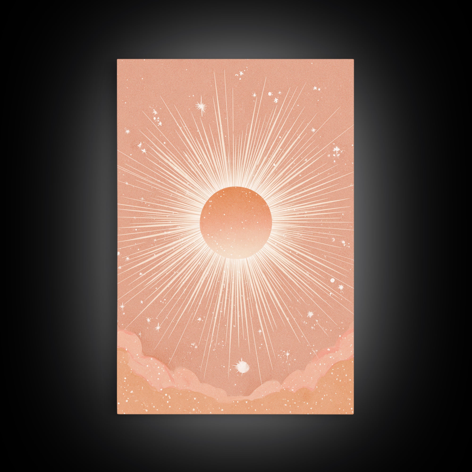Radiant Peach Sunburst Celestial Wall Art, Boho Sun And Moon Art Print, Warm Neutral Bedroom Decor, Gift For Her, Modern Home Decor