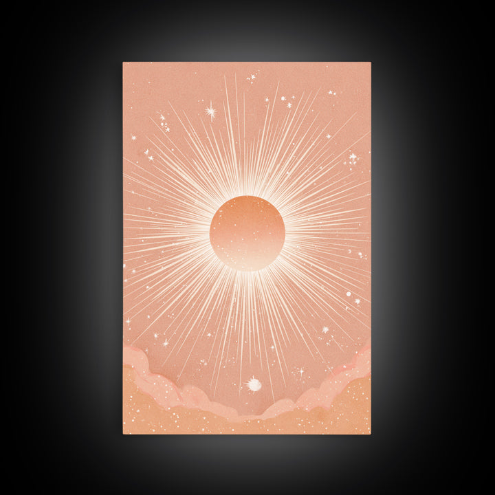 Radiant Peach Sunburst Celestial Wall Art, Boho Sun And Moon Art Print, Warm Neutral Bedroom Decor, Gift For Her, Modern Home Decor
