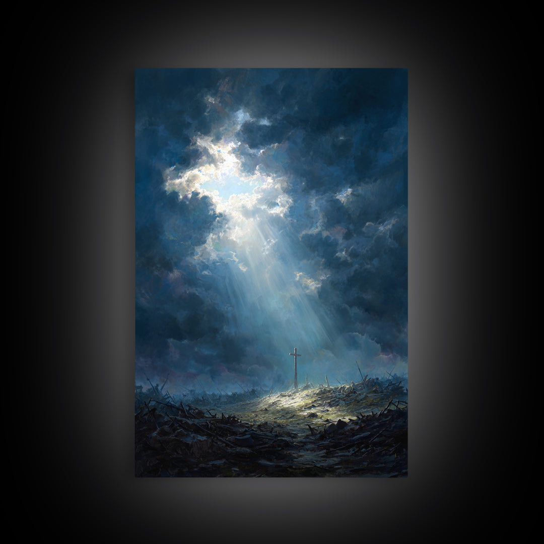 Cave Entrance View Overlooking Serene Mountain Landscape With Sunlight Rays Oil Painting Wall Art For Nature Lover Gift