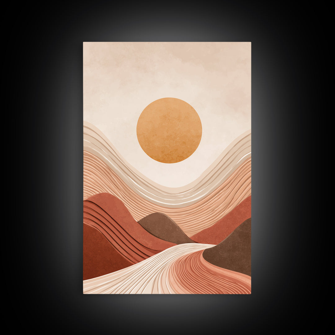 Terracotta Wavy Desert Hills Canvas Print, Abstract Landscape Art, Earth Tone Decor, Modern Wall Art For Living Room, Boho Home Decor