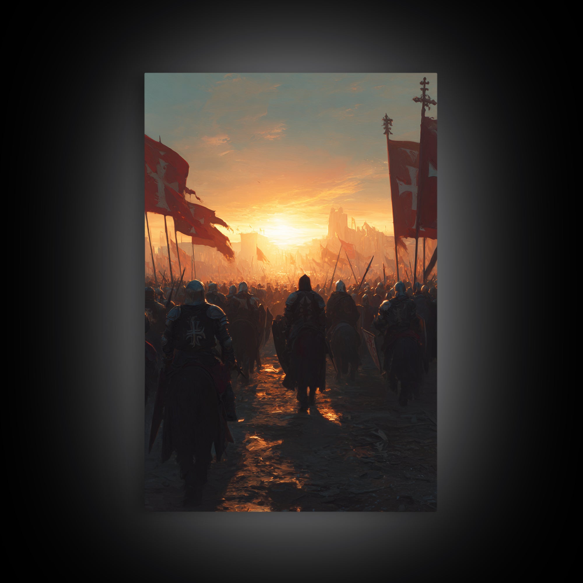 Medieval Knights Battle Scene Dramatic Sunset Wall Art Canvas Print For History Lovers And Home Decor