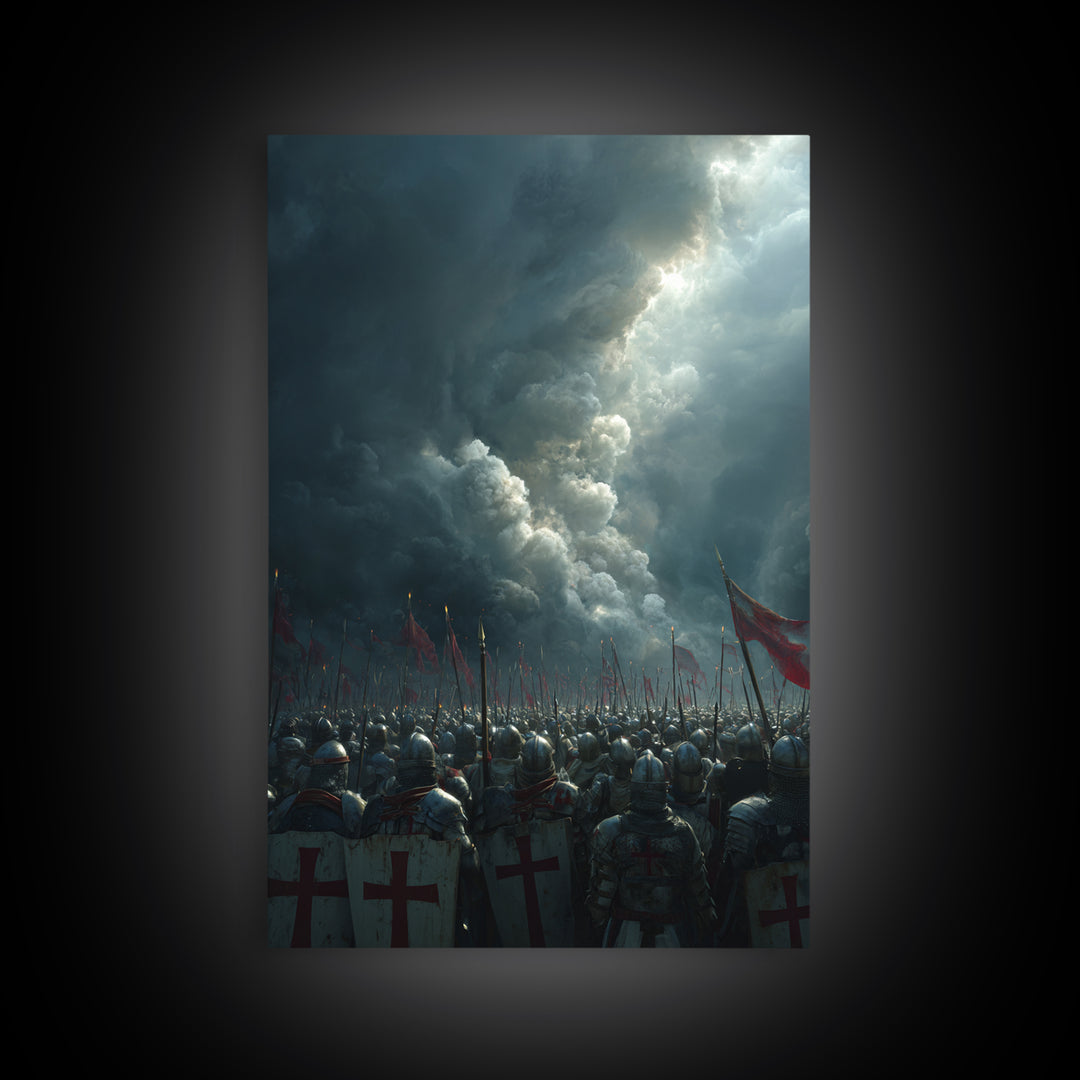 Epic Medieval Knights Battle Scene Dramatic Stormy Sky War Painting Wall Art Canvas Print